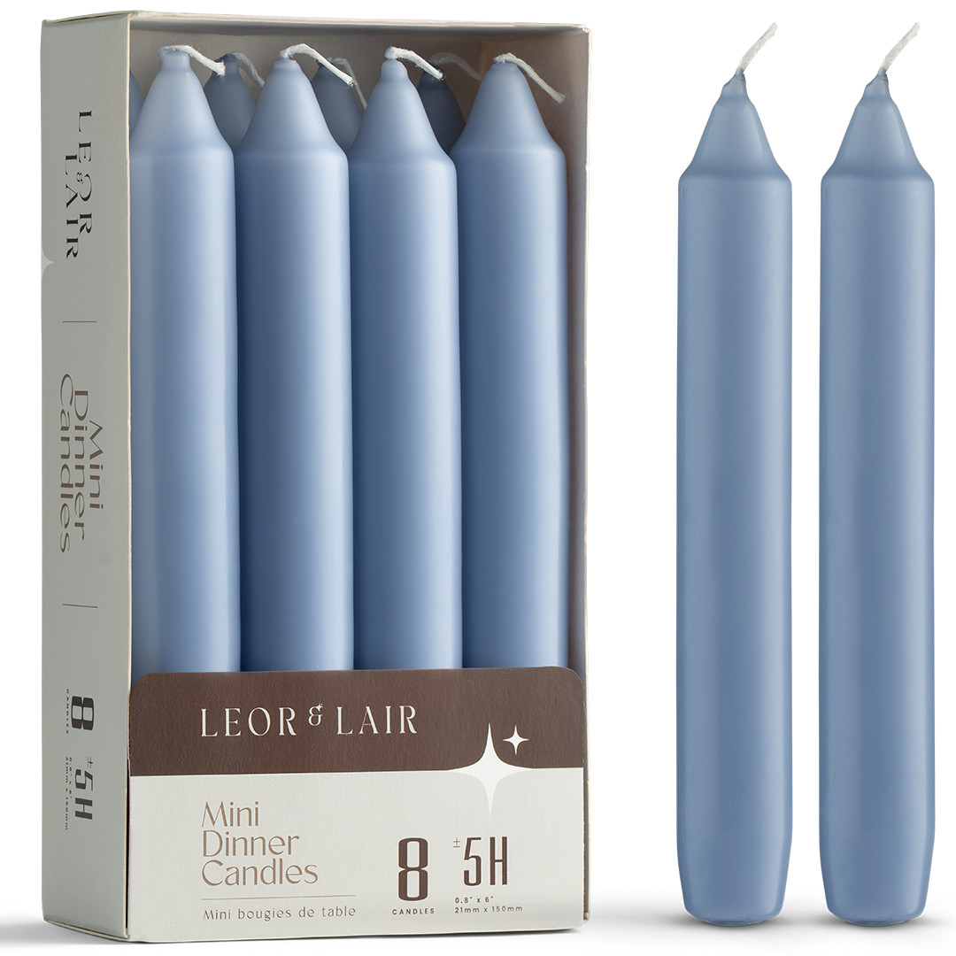 Leor & Lair Short Taper Candles – 8 Pack – 6″ Small Candlesticks, 5 Hours