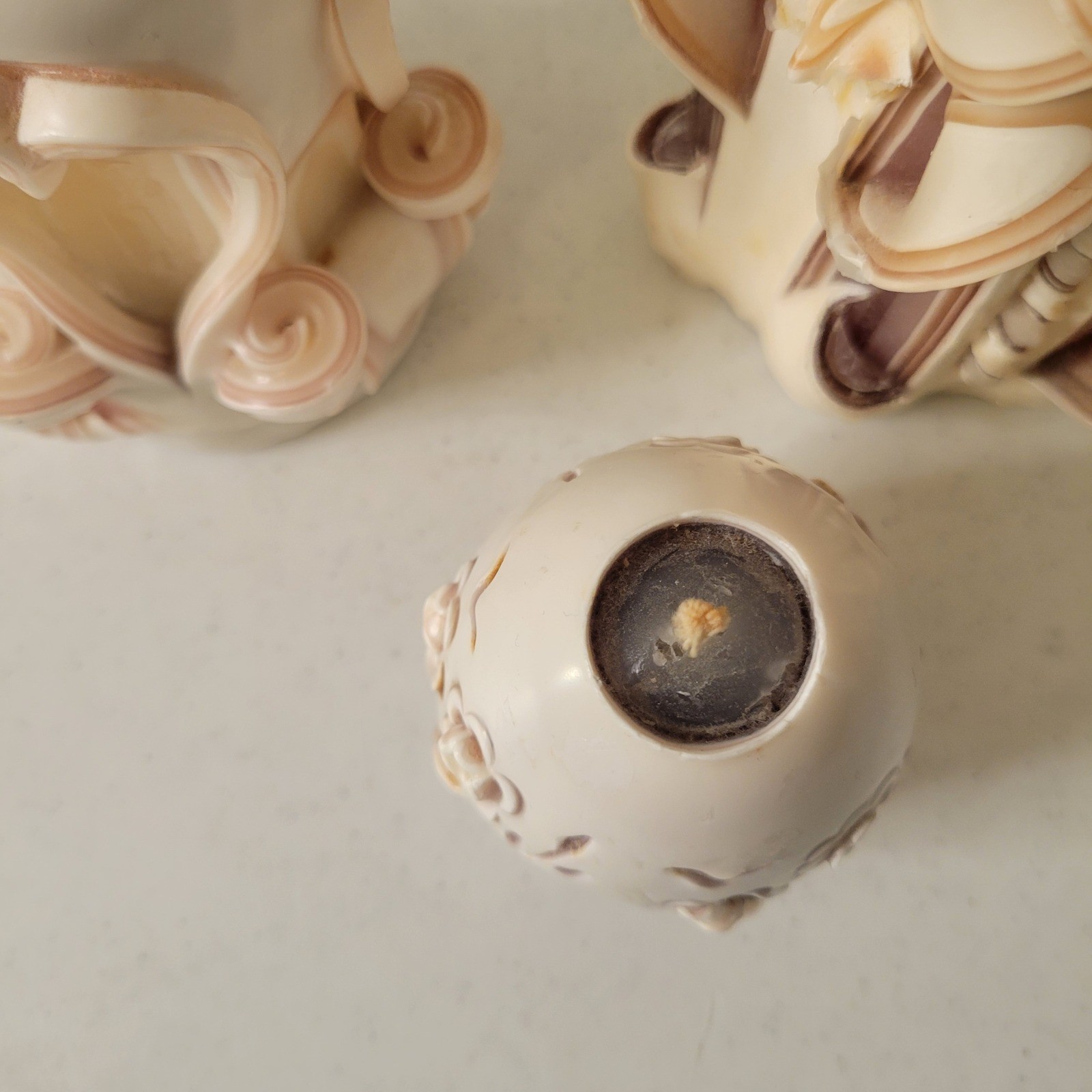 North Georgia Candle Works Carved Wax Art Set 3 Cream Tan Mauve Purple Vtg 1992