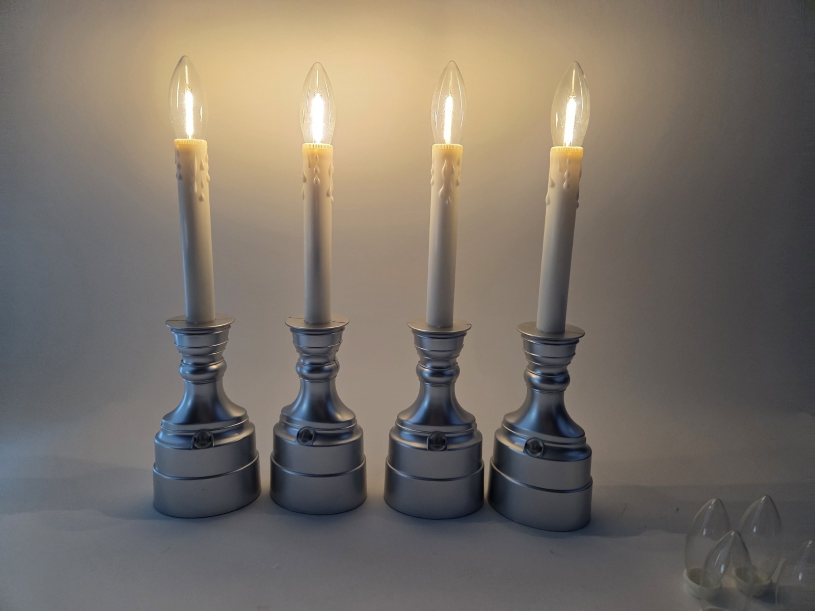 Bethlehem Lights (4) Premium Cordless Window Candles Satin Nickel