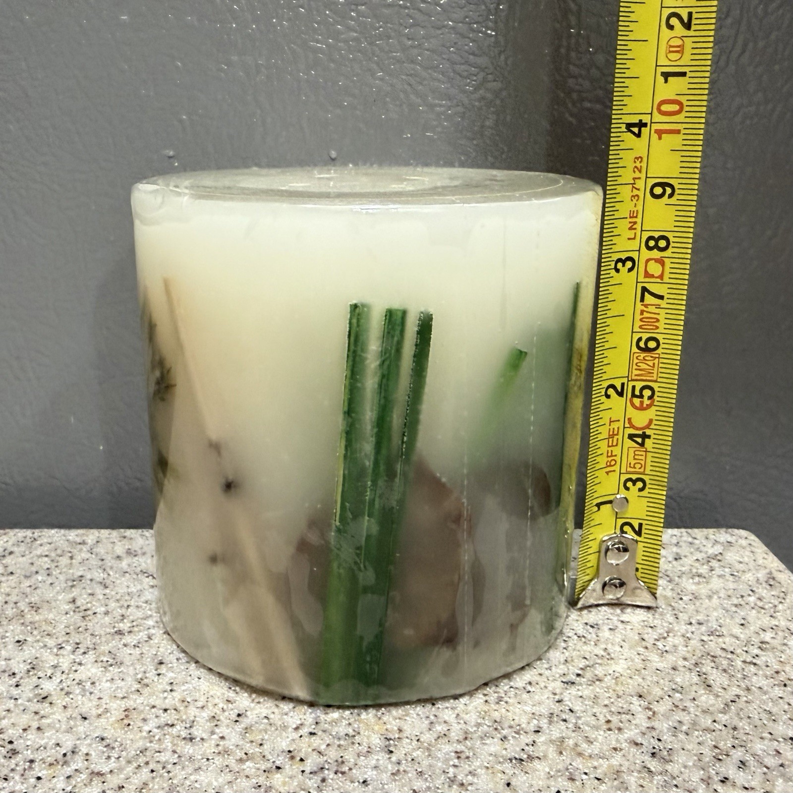 Vtg Botanical Pillar Candle 3.5” Pressed Flowers Leaves “Jade” New!