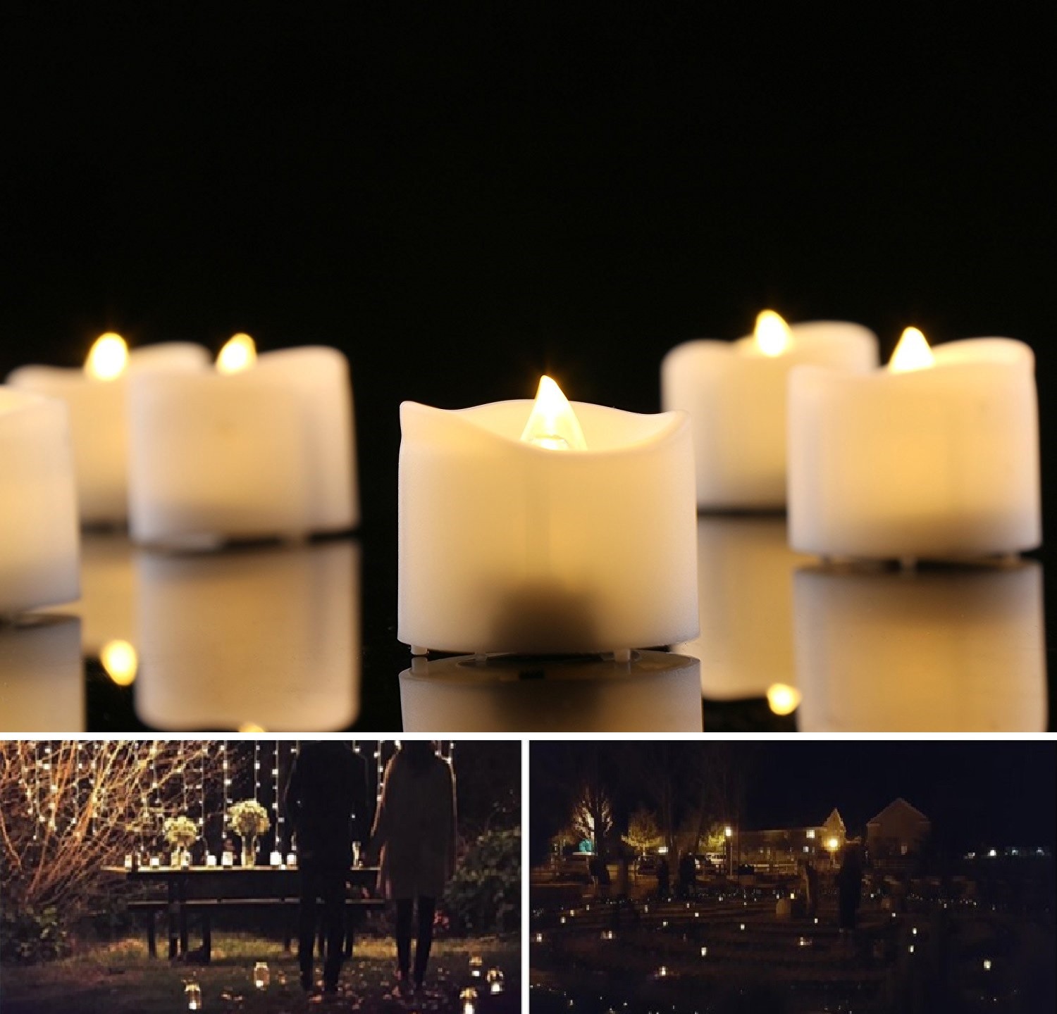 Pack 12 Flameless LED Tea Candles for Outdoor Indoor Fake Candle in Warm White