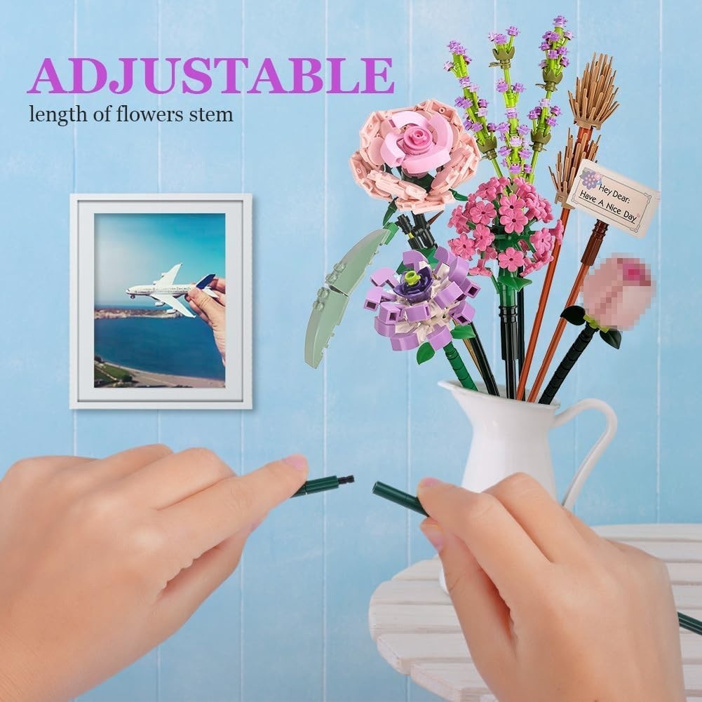 NEW!FULL SET Flower Bouquet 7 Stems Building Kit Botanical Collection 547 pieces