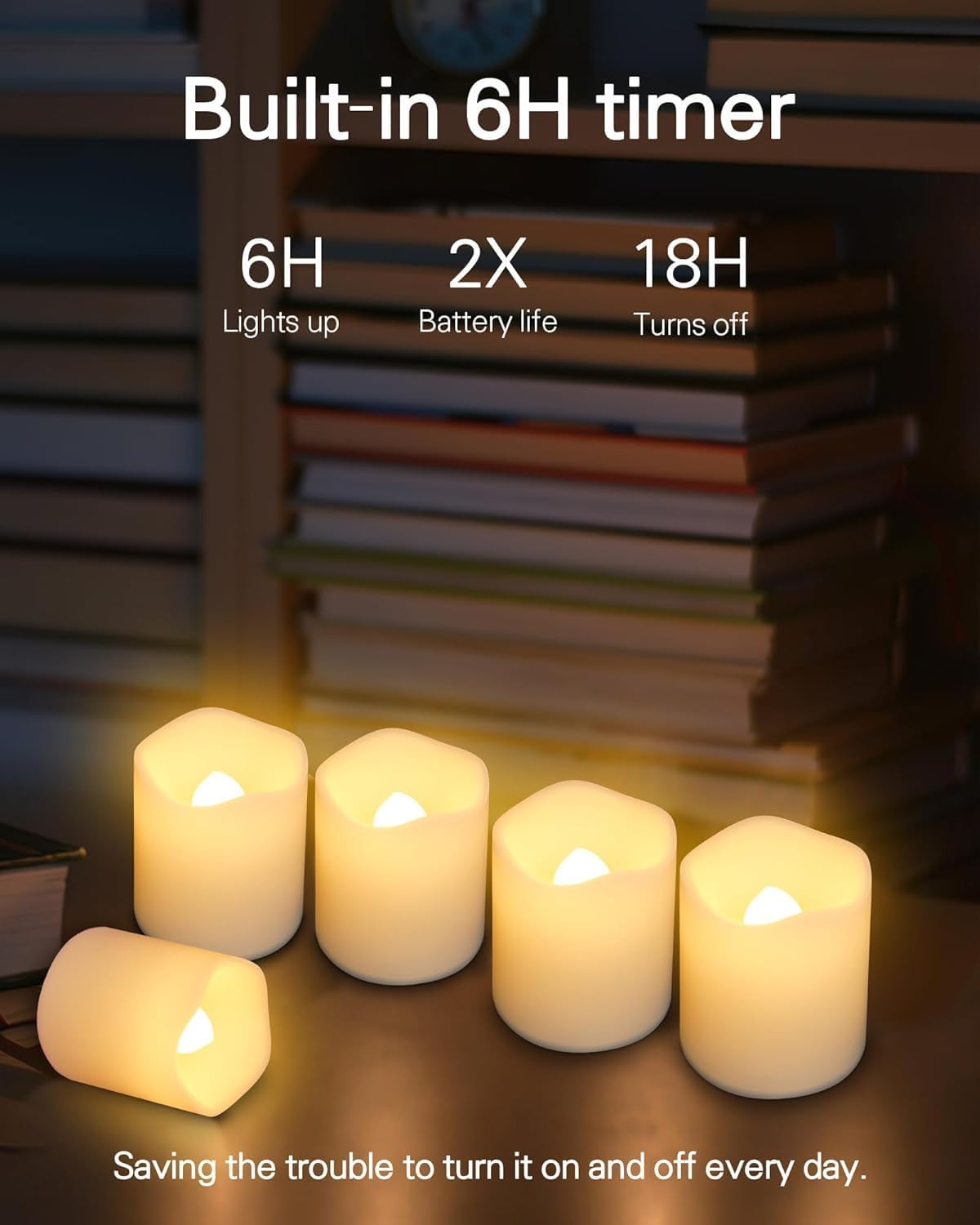 Flickering Flameless Votive Candles with Timer, 24 Pack 15 Days Longer