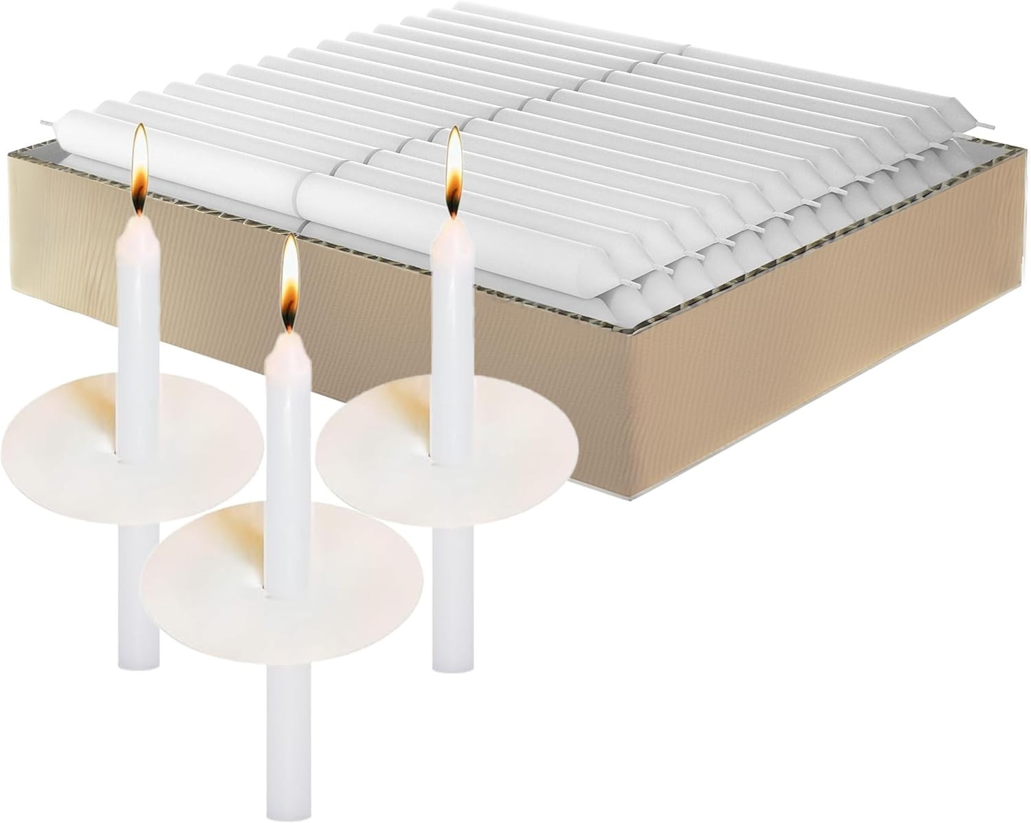 Vigil White Taper Candles Bulk – 102 Church Candles with drip Protectors – Wh…