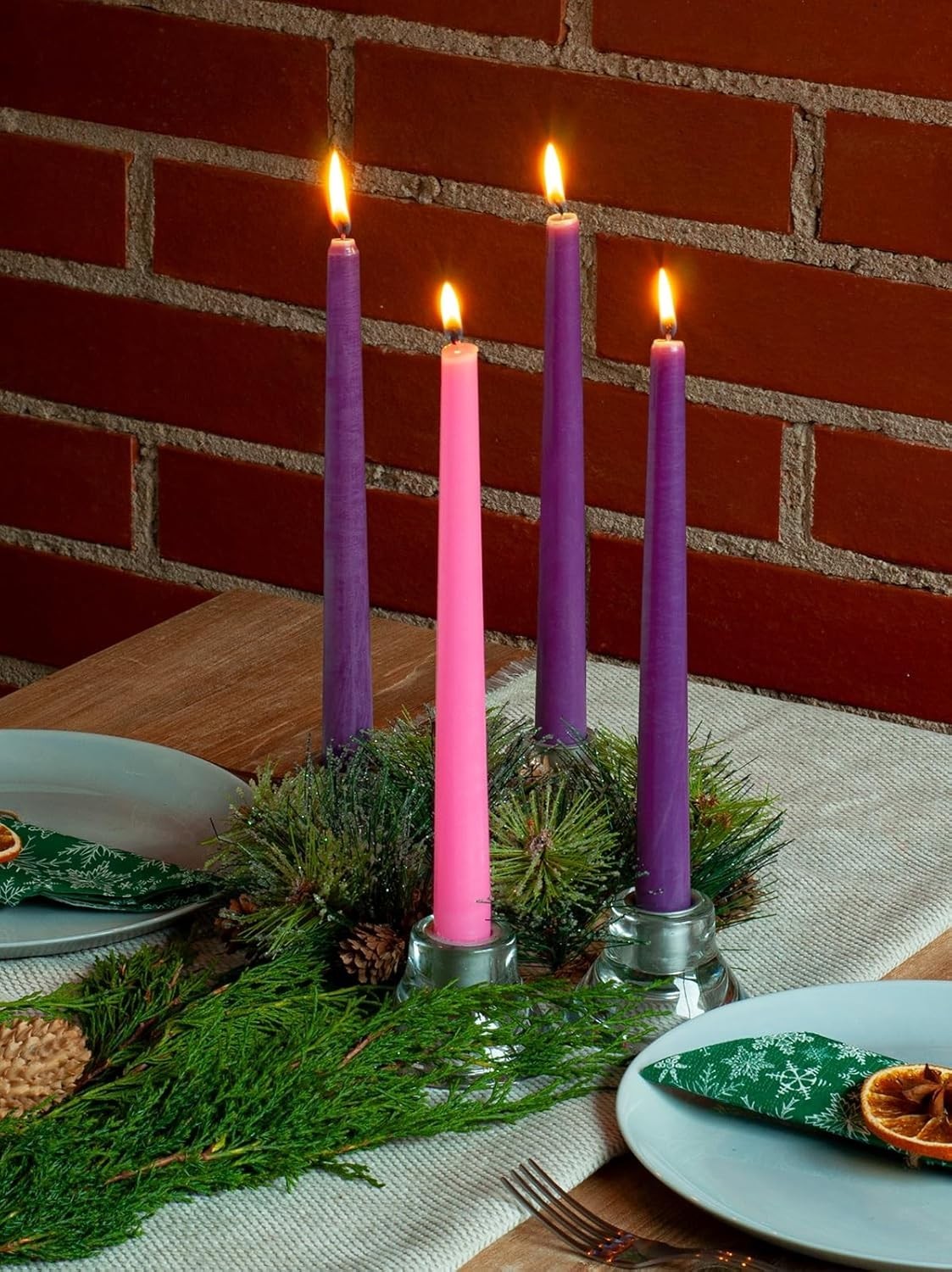 Christmas Advent Candles – Set of 4 Long Burning Dripless Taper Candles 12-Inch