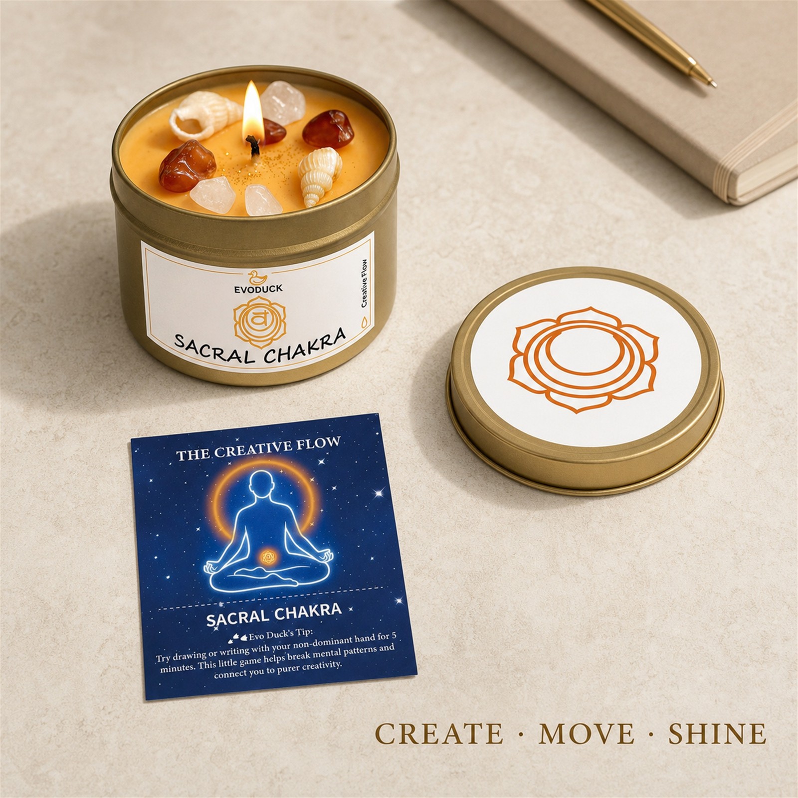 2-Piece EVODUCK Sacral & Solar Plexus Chakra Candles, Crystals, Success