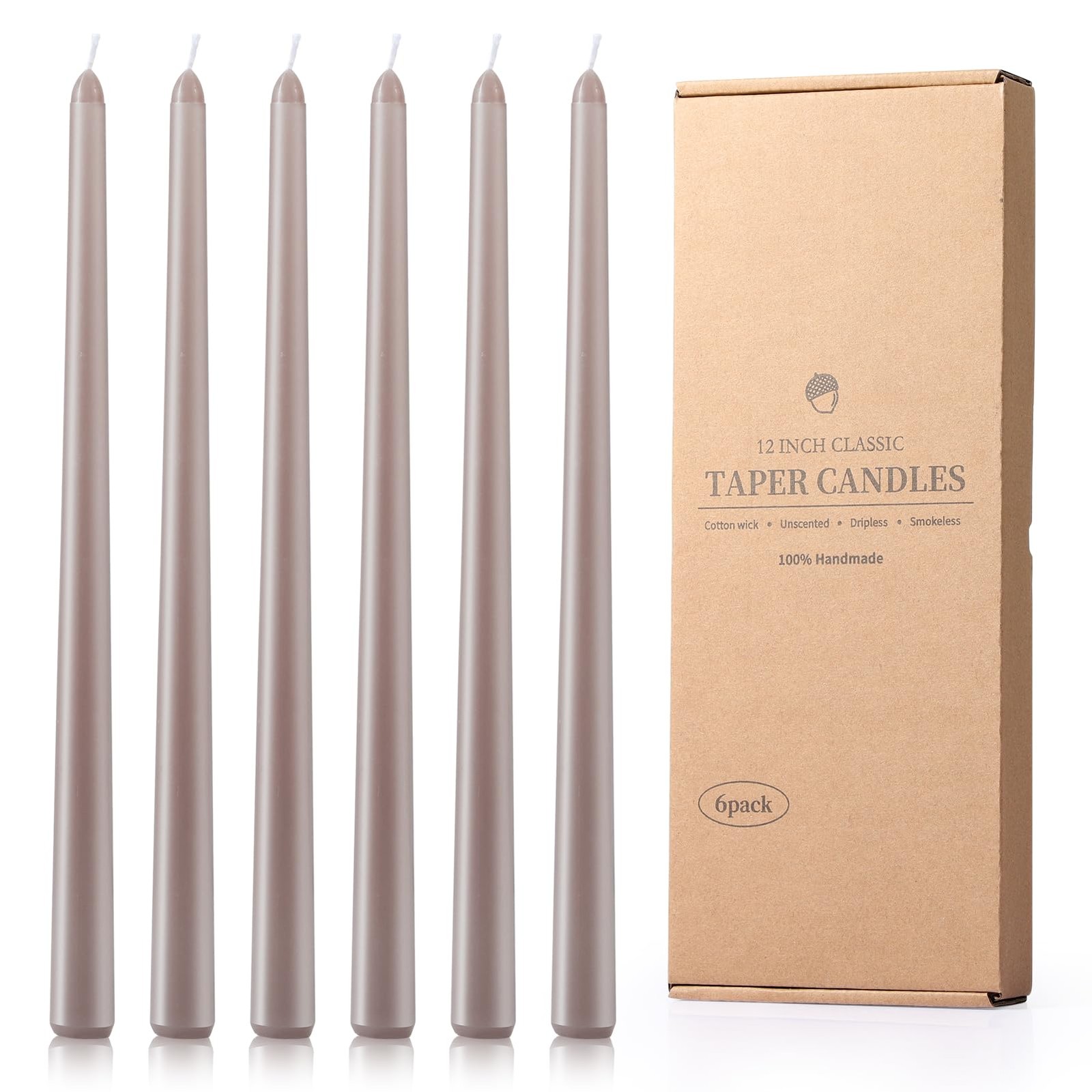 6 PCS 12 Inch Unscented Dripless Taper Candlesticks 8 Hour Long Burning