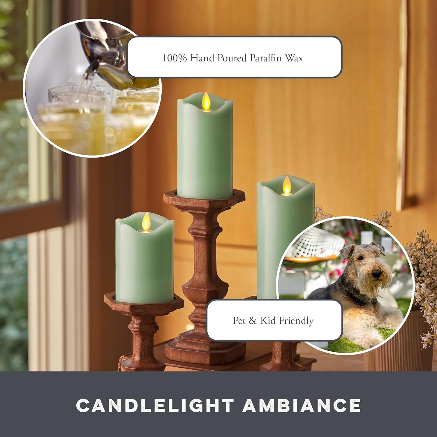 Set of 3 (3″ x 4.5″,5.5″,6.5″) Flameless LED Flickering Battery Candle Moving Fl