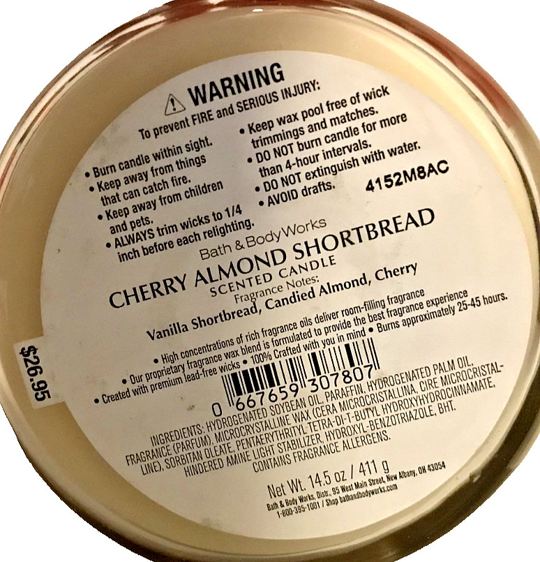 CHERRY ALMOND SHORTBREAD CANDLE LARGE 14.5 OZ 3 wick Bath Body Works boxed X1
