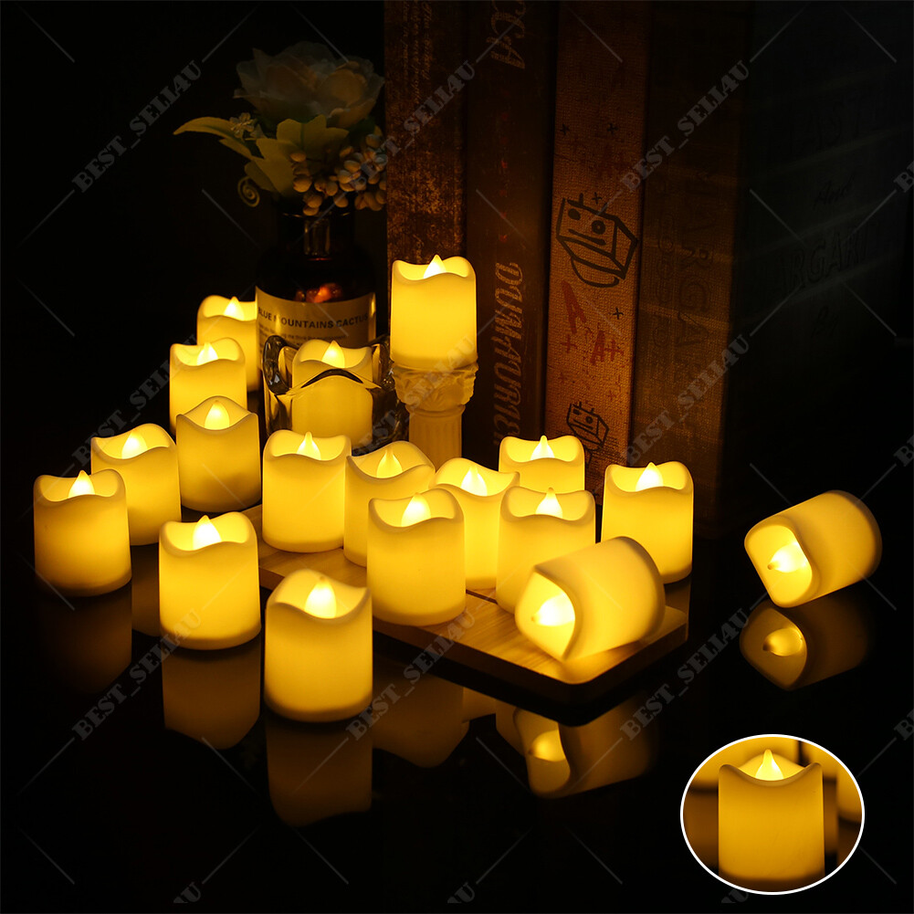 24/48 Pack Flameless Flickering LED Tea Lights Votive Candles Halloween Decor