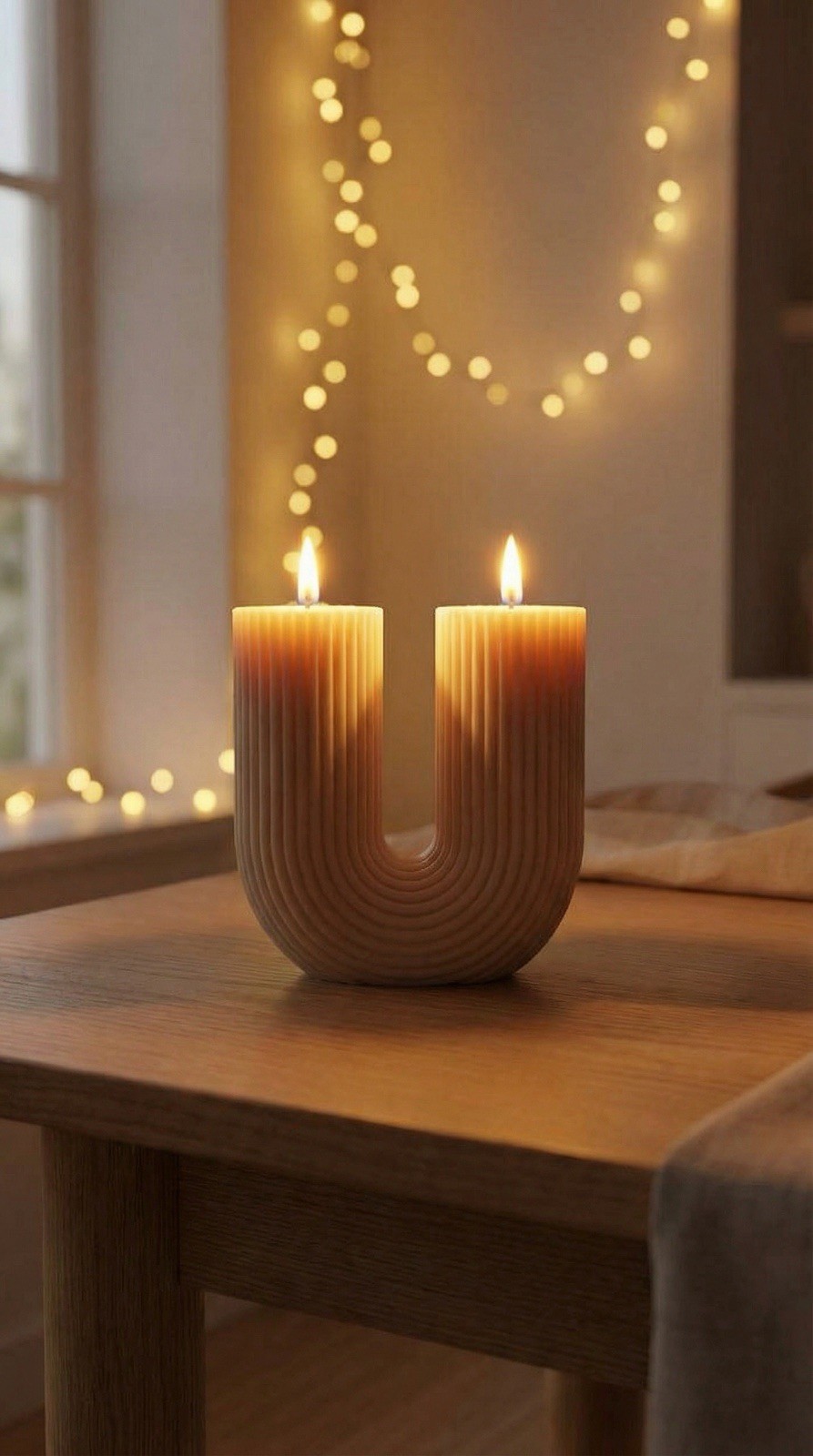 Modern U Shape Soy Candle | Sculptural Double Wick Neutral Home Decor