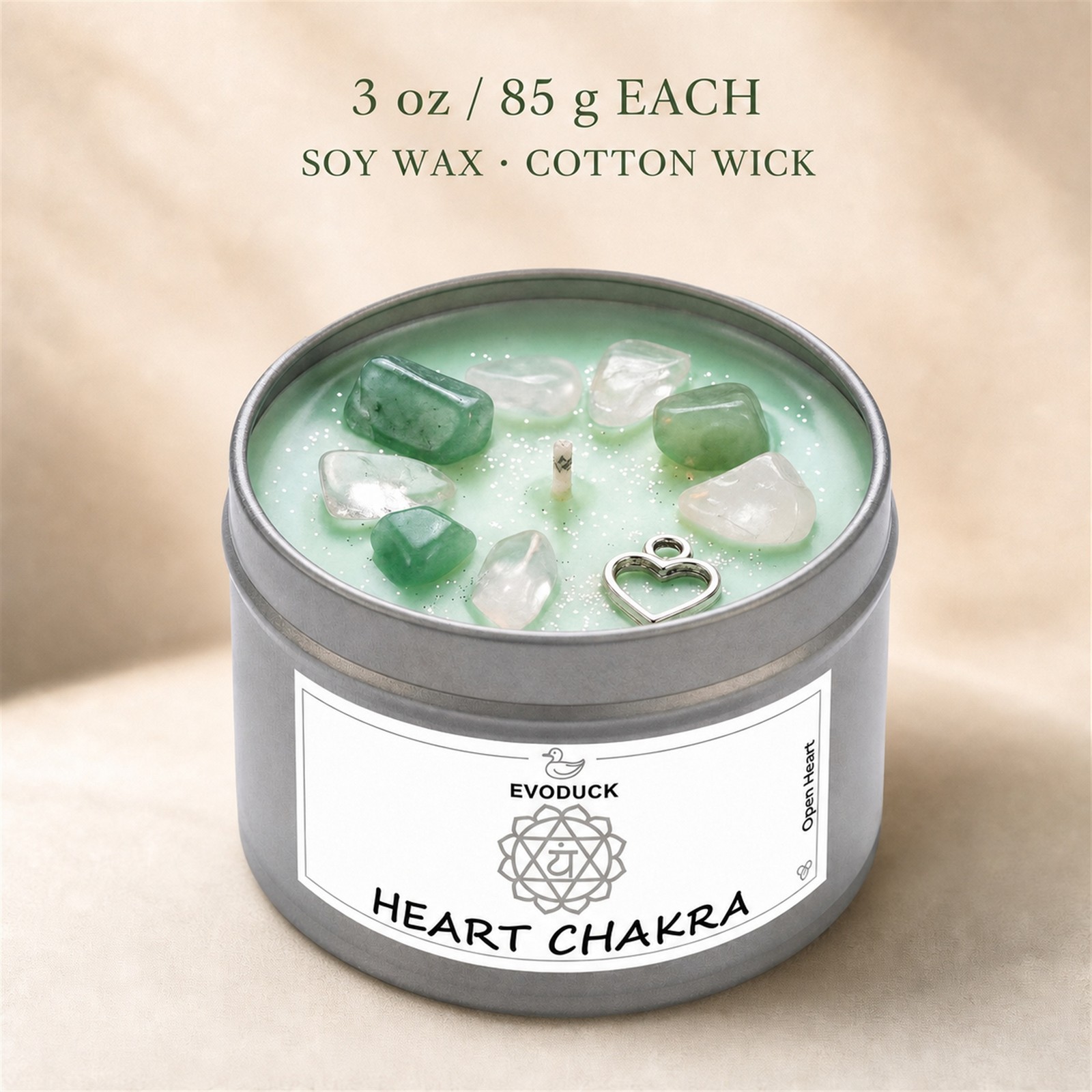4-Piece EVODUCK Upper Chakra Healing Candle Set, Crystals, Meditation