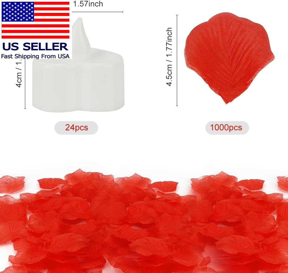 Rose Petals for Romantic Night Candles for Her Set 24 Pcs Led Love Candles 1000P