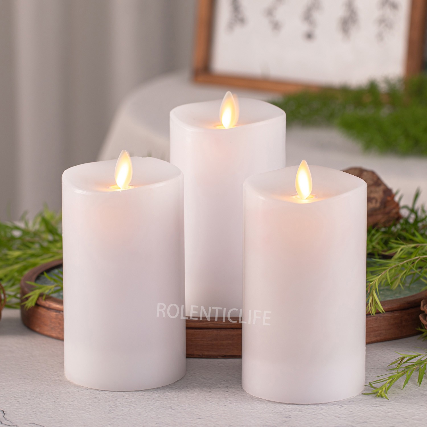3″ Luminara Flameless Real Wax Pillar LED Candles with Moving Wick Remote White