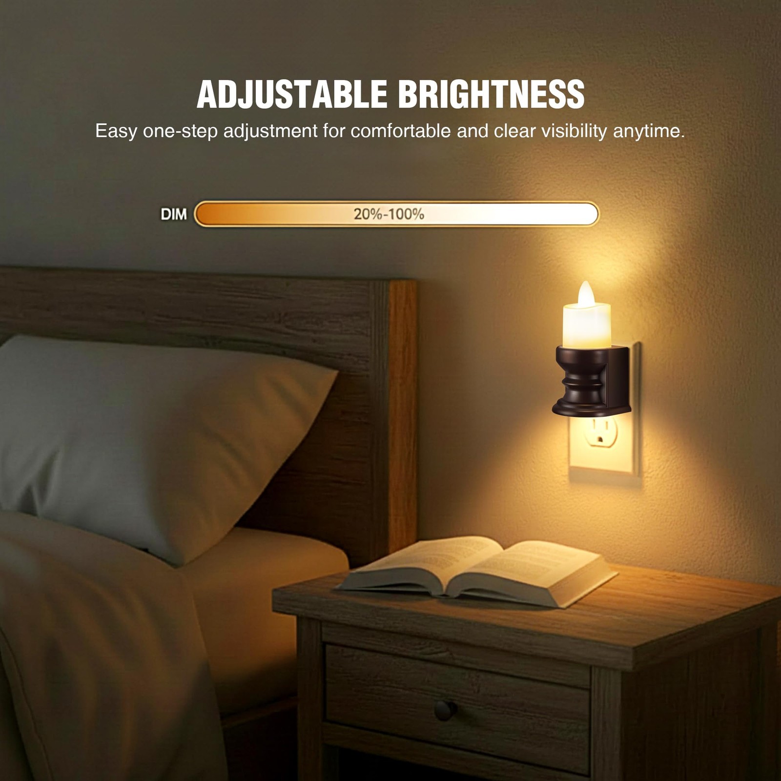 Flickering Flameless Candle Night Light Plug in, Dimmable LED Nightlight with…