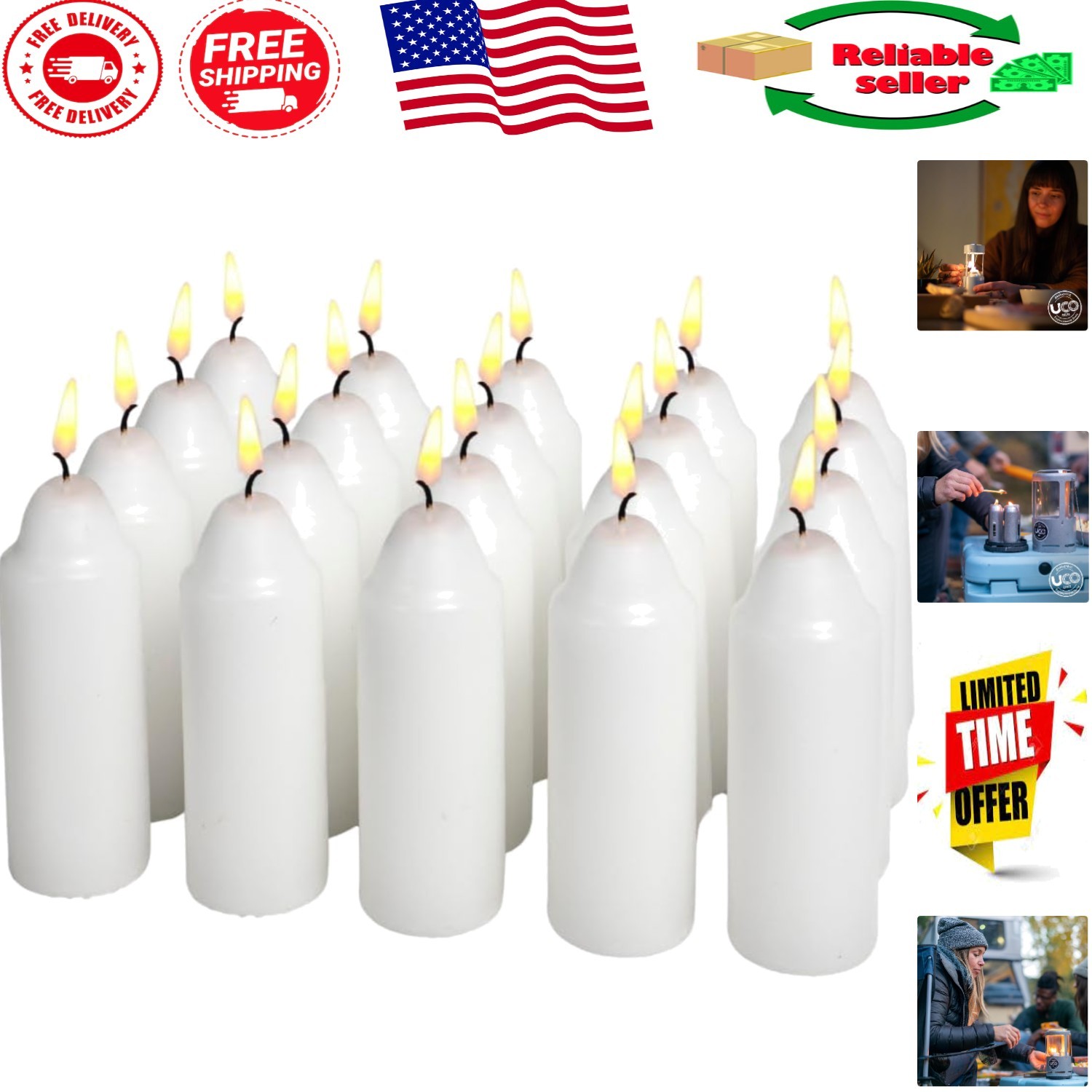 15-Hour Indoor-Outdoor Candles for Lanterns & Emergency Kits – 20 Count