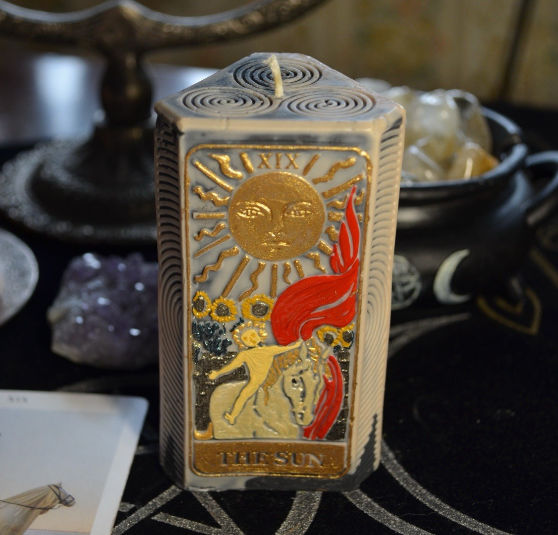 Esoteric Tarot Candle Set Sun XIX & Moon XVIII Light Shadow Balance Ritual Decor