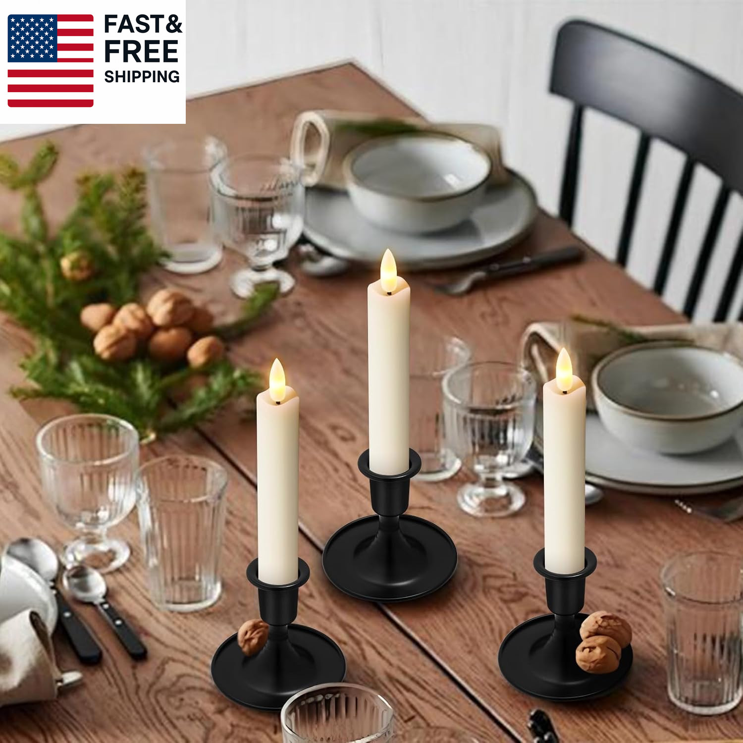 Upgraded Real Wax Short LED Flameless Taper Candles with Remote, 6 PCS White