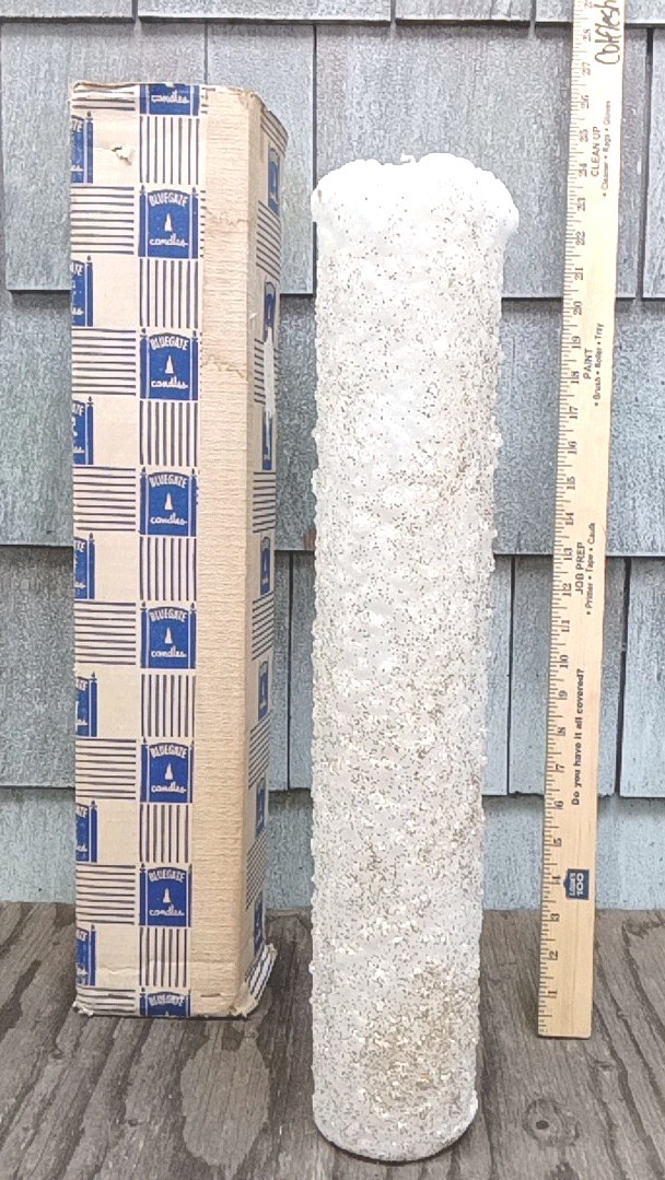RIDICULOUSLY RARE! 21X 4″ VTG NEW UNUSED GLITTERED TEXTURED FREESTANDING CANDLE!