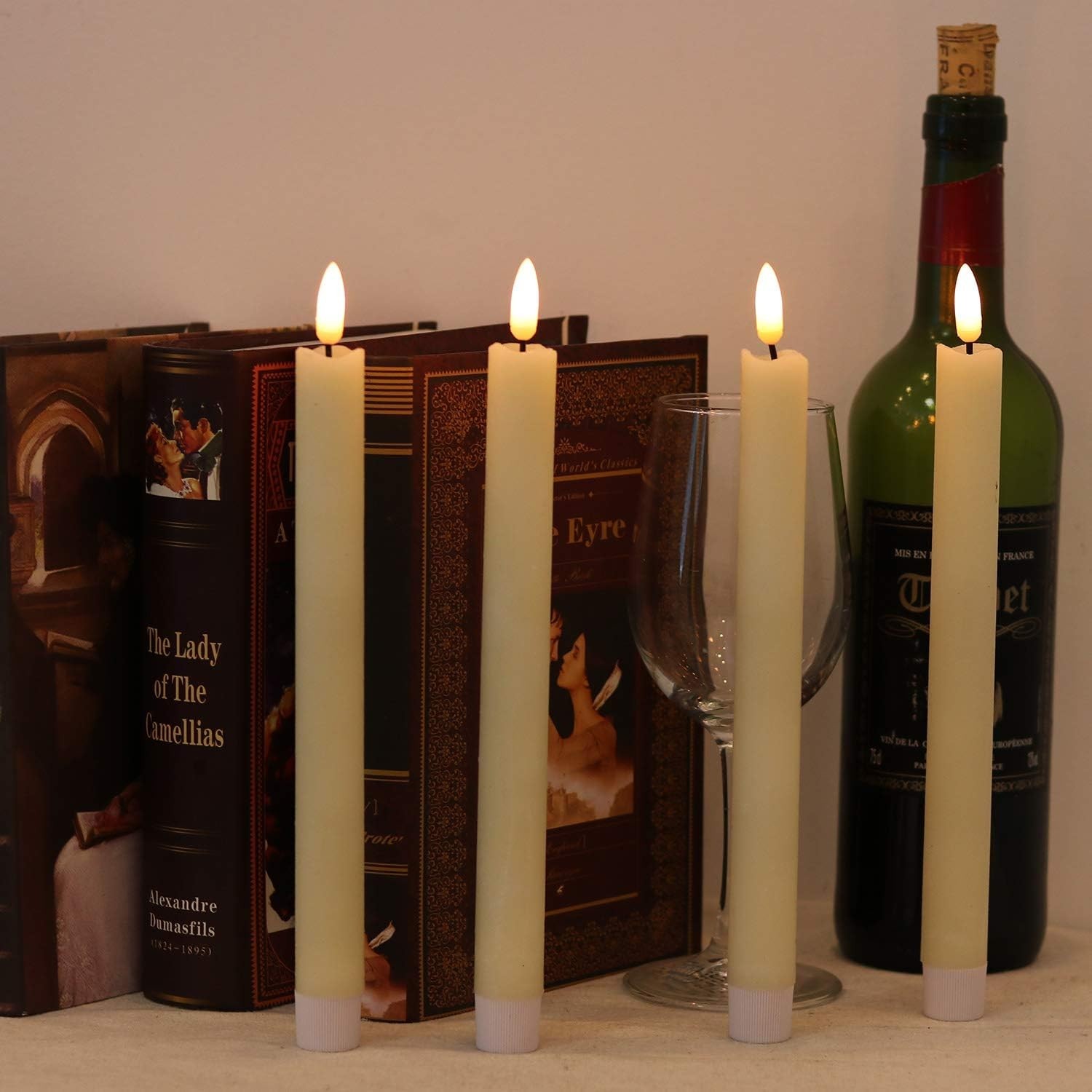 Set of 2, 8″ LED Taper Real Wax Flameless Taper Candle Moving Wick Ivory Wedding