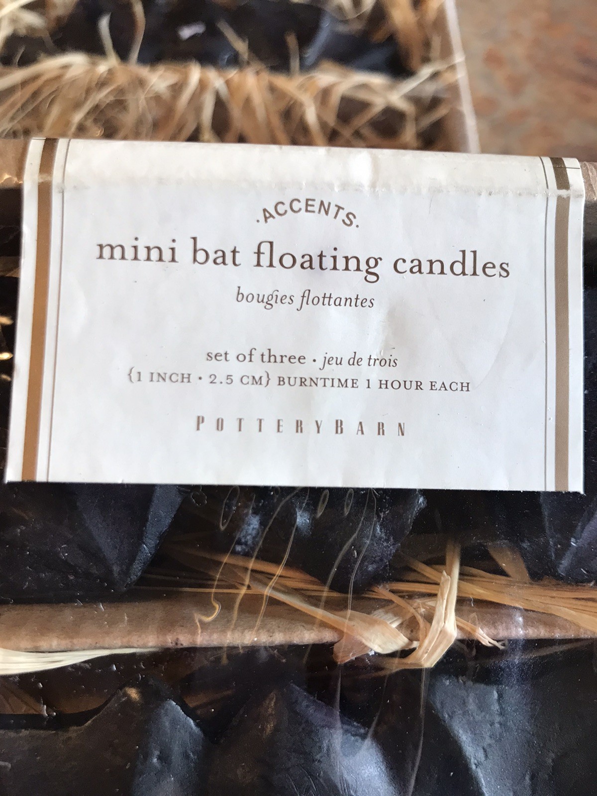 Pottery Barn Set of 5 Mini Bat Floating Candles Halloween 5.5” Wide Black Bats