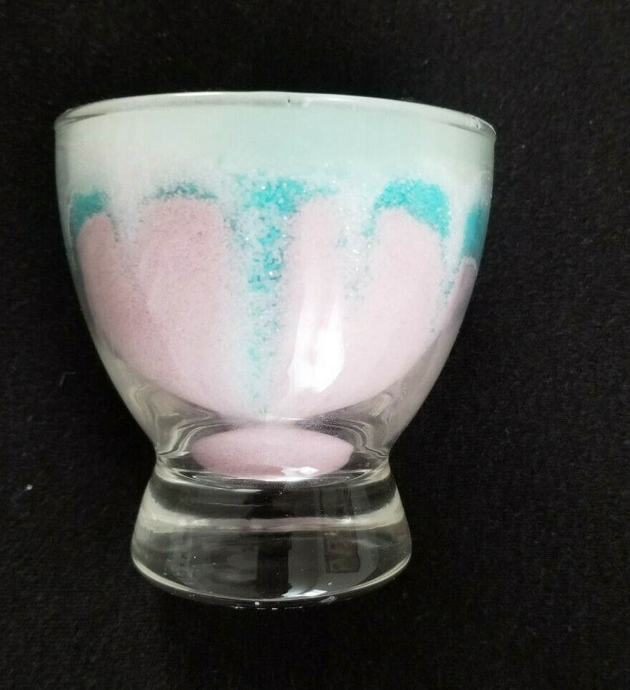 Vtg Handcrafted Wax Crystals Sparkle Candle in 1950’s Etched Glass – 3-1/2″ #1