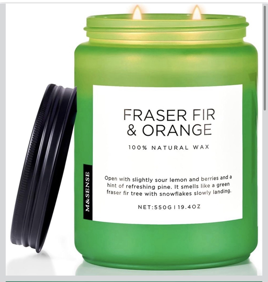 M&SENSE Frasier Fir & Orange Soy Wax Multiple Wick Candle 19.4oz Green Jar