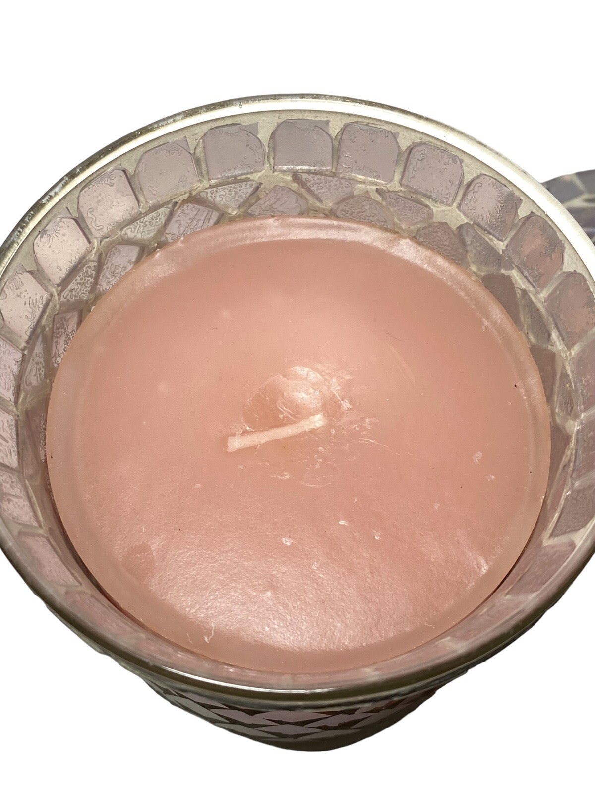 Pier 1 Candle Ocean Pearl Mosaic Tiles Pink Jar Iridescent Shabby Chic Decor