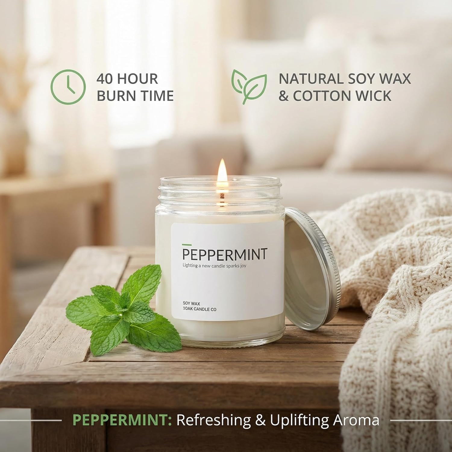 Peppermint Candle – Soy Wax Scented Candles – Scented Candles for Home (7Oz.)