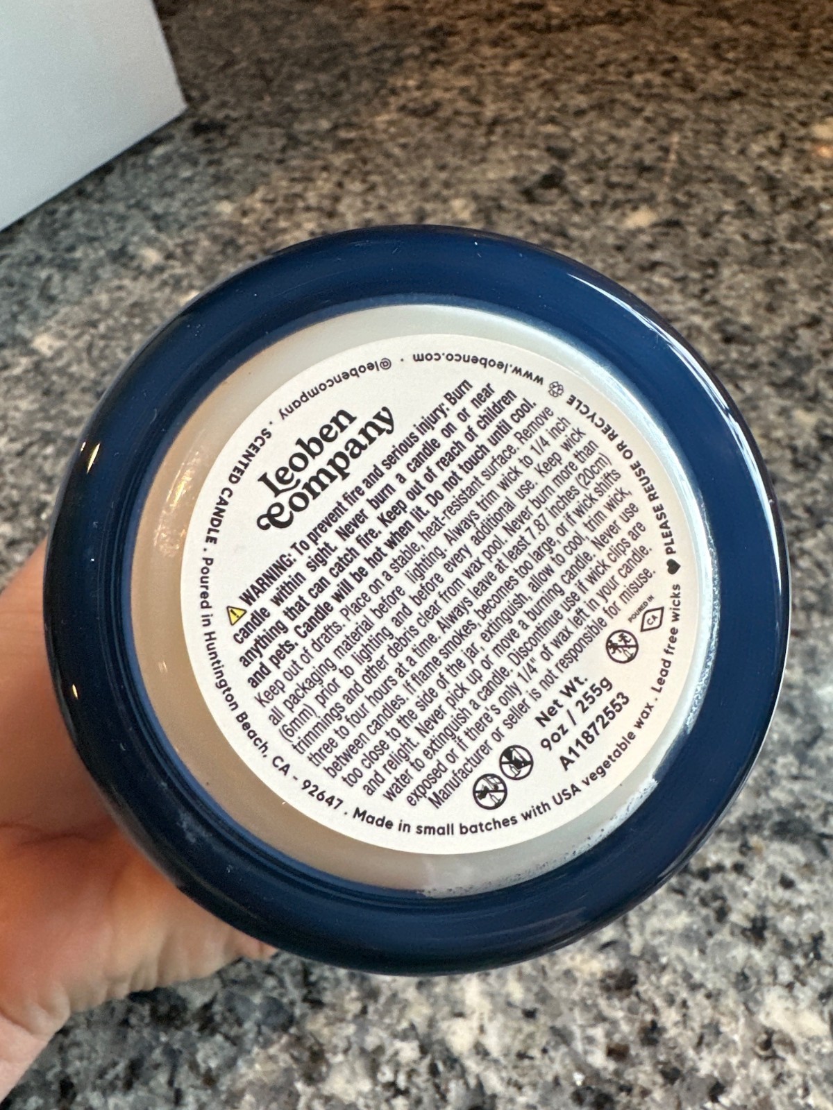 Amber Bergamot Scented Candle 9 Ounces 1 Wick Blue Jar Vegan Soy Wax Blend