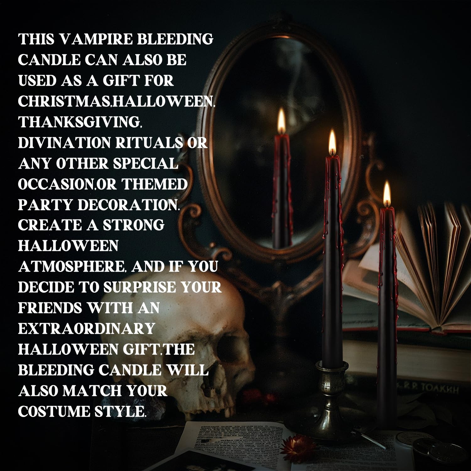 24 Pack Vampire Tears Taper Candles, 10 inch Tall Bleeding Candles, Unscented Bl