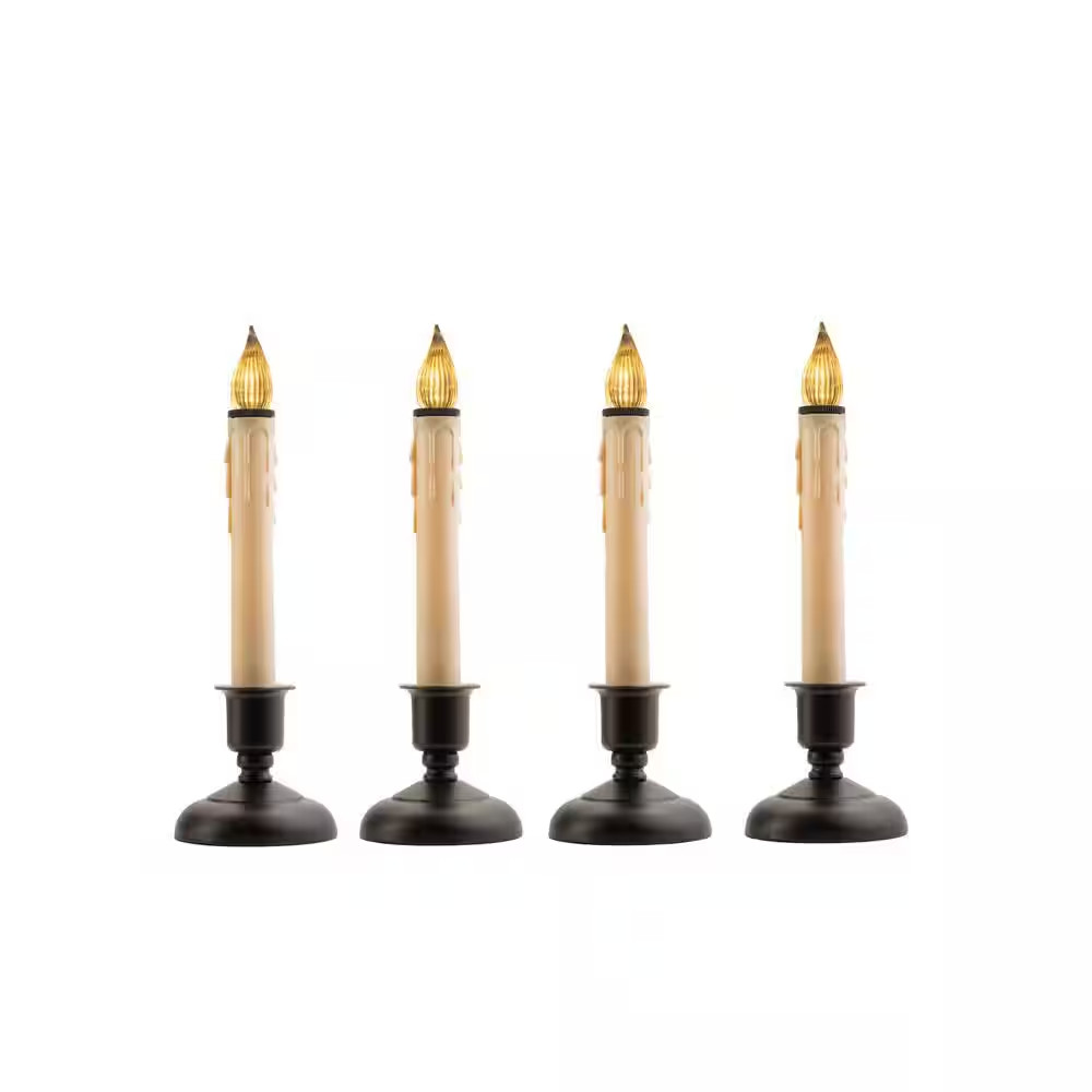 9 In. Battery Operated LED Christmas Candles with Antique Bronze Base and Timer