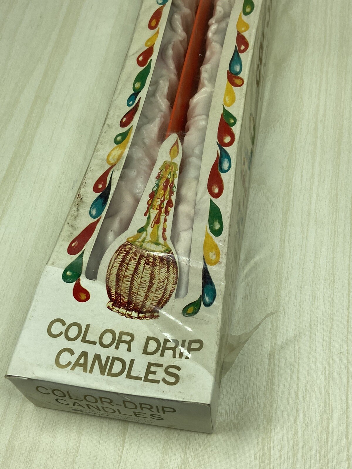COLOR-FLO Rainbow Color Drip CANDLE 12″ Vintage Retro Original Pkg Of 2 60s 70s