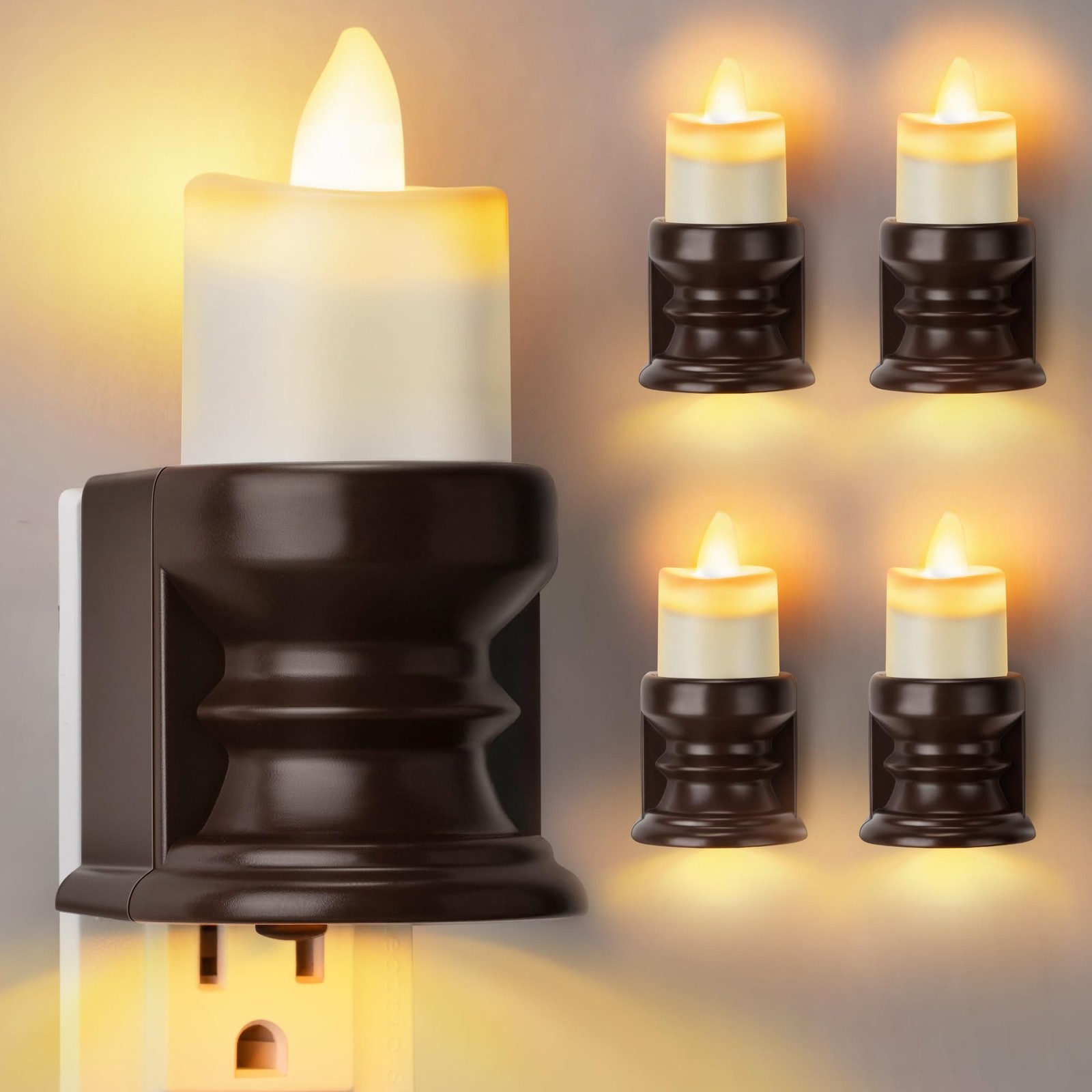 Flickering Flameless Candle Night Light Plug in, Dimmable Nightlight with Dus…