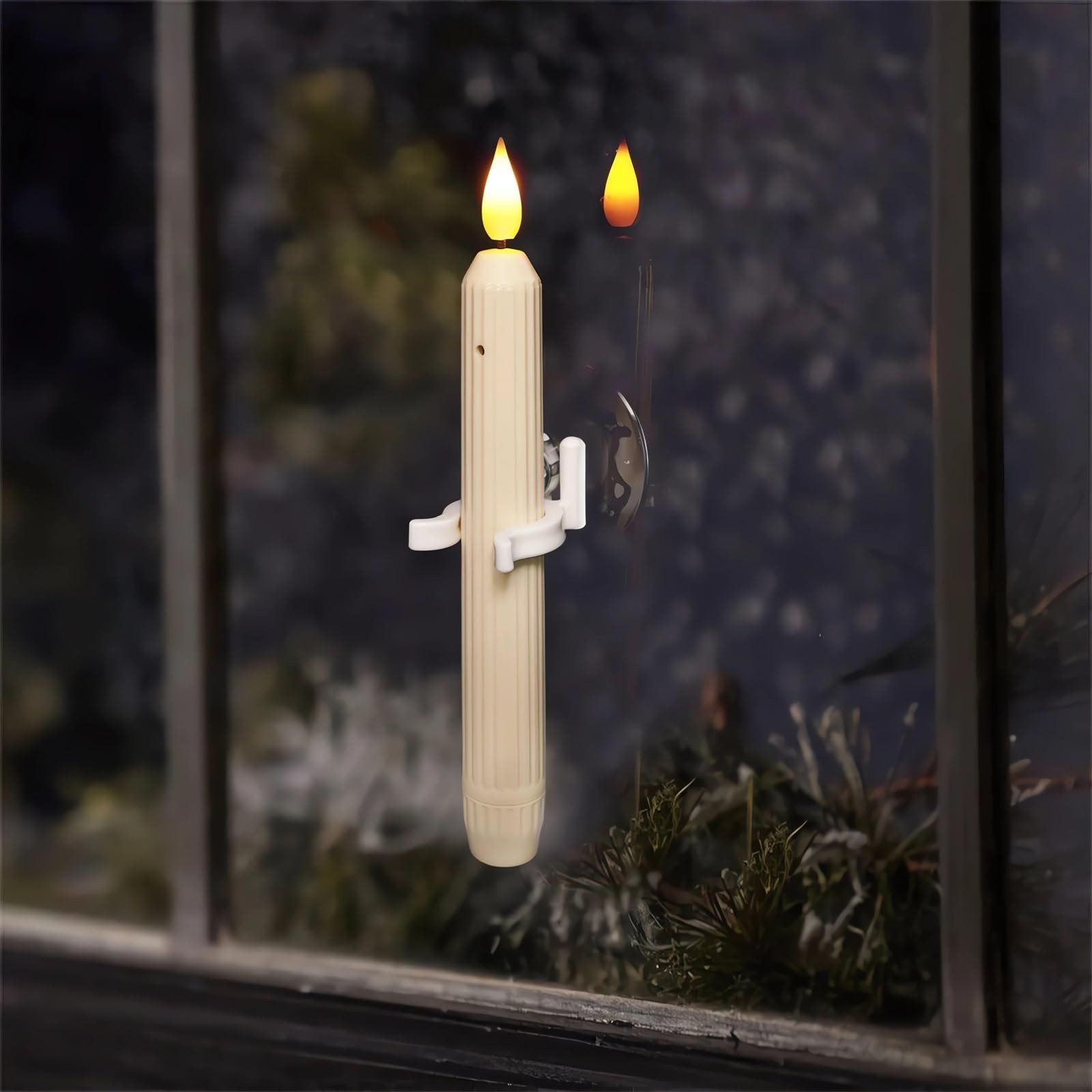 6 PCS Cordless Window Flameless LED Taper Candles Dusk To Dawn Timer Suctions