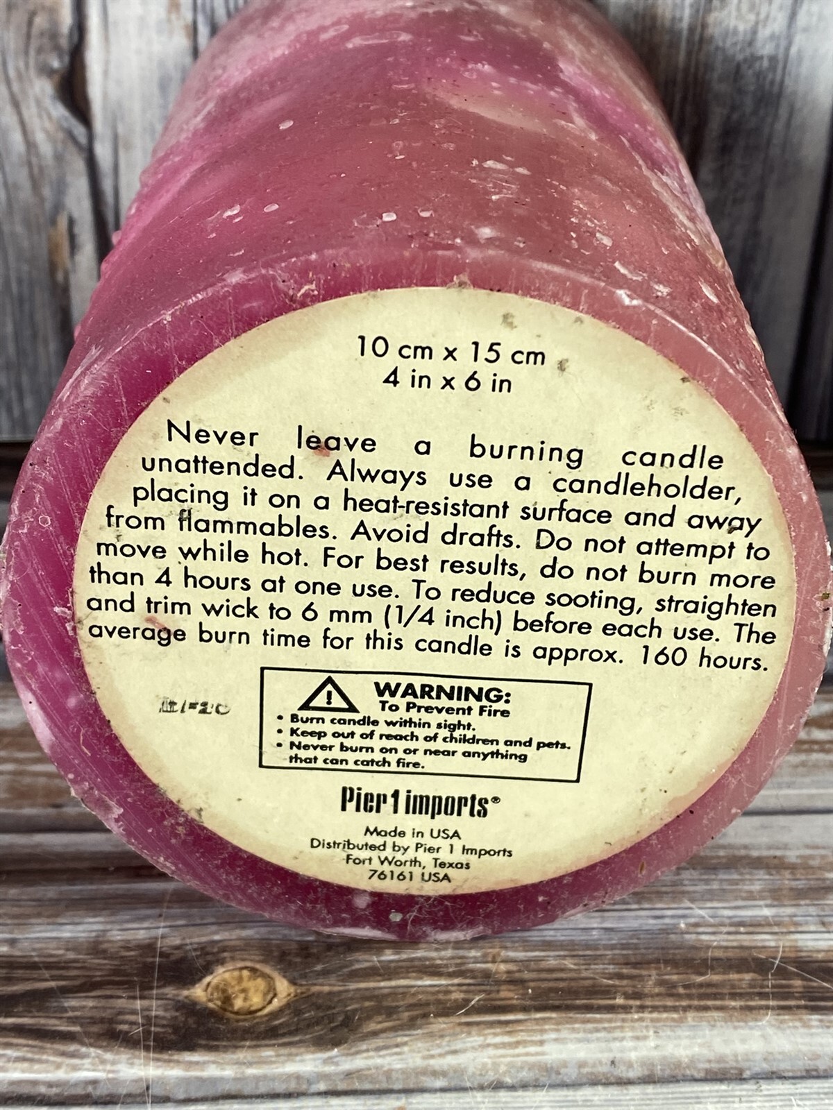 Pier 1 Imports 36 oz Pillar Candle – 4 x 6 – Pink Magenta – 160 Hours