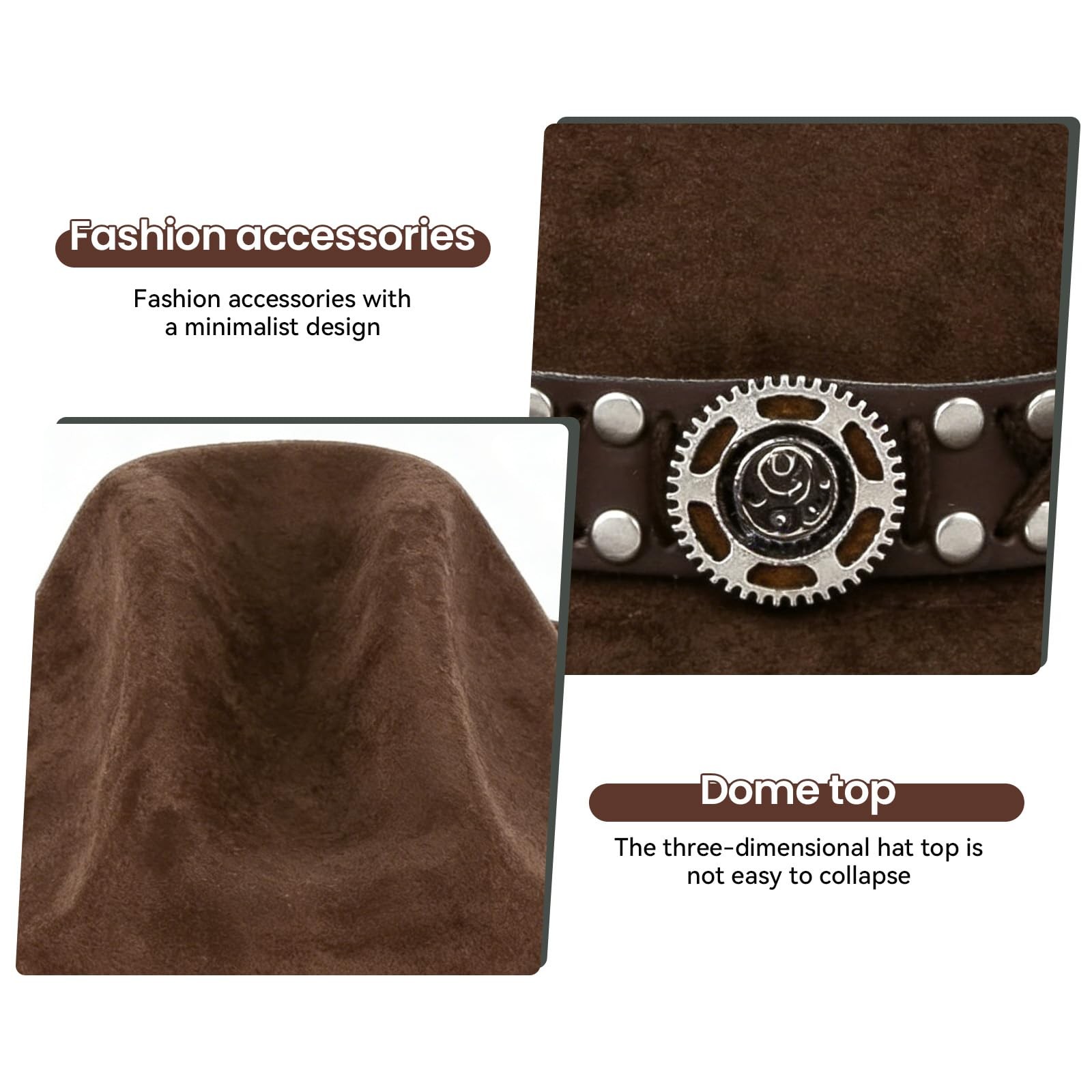Unisex Wide Brim Brown Cowboy Hat Adjustable Size Fashionable