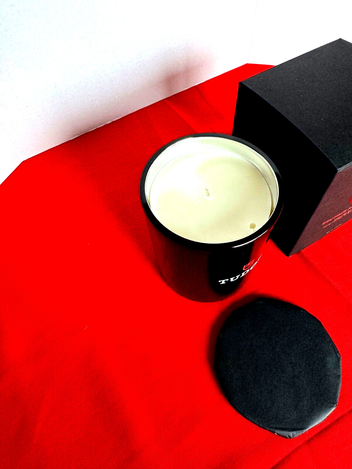 Tudor Candle Scented Black Glass Lid Authentic Unused Height 4 inches Gift Box
