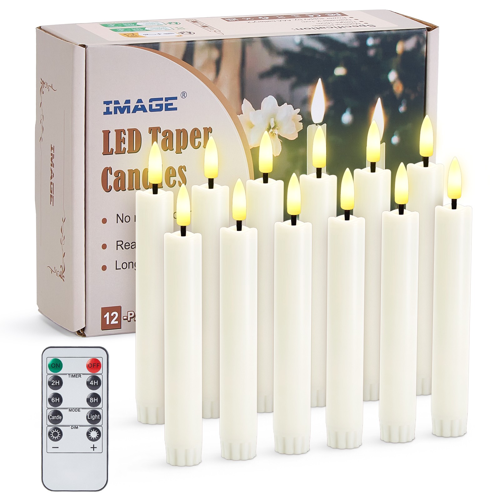12 Pcs Flickering Flameless Taper Candles Battery Operated with Remote & Timer