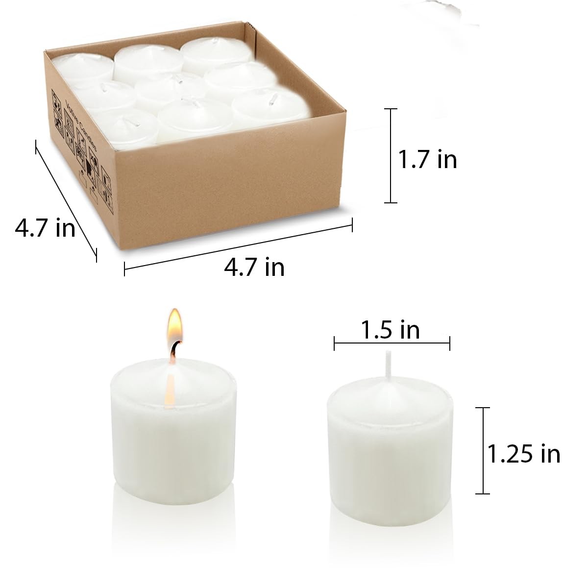 9 Packs White Votive Candles, Unscented Small 1.5 Inch Diameter Votives for W…