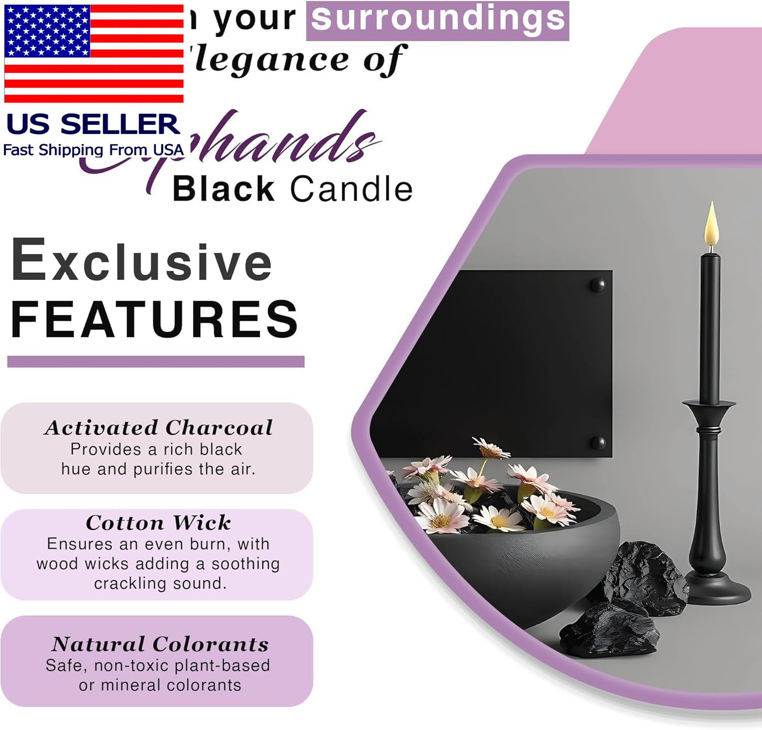 Spell Chime Candles 40 Pcs Black Candles, 4″ Tall Unscented Mini Taper Candle fo
