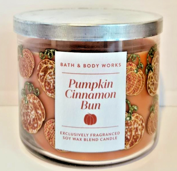 New Bath & Body Works Pumpkin Cinnamon Bun Soy Wax Blend 3-Wick Candle 14.5 oz.