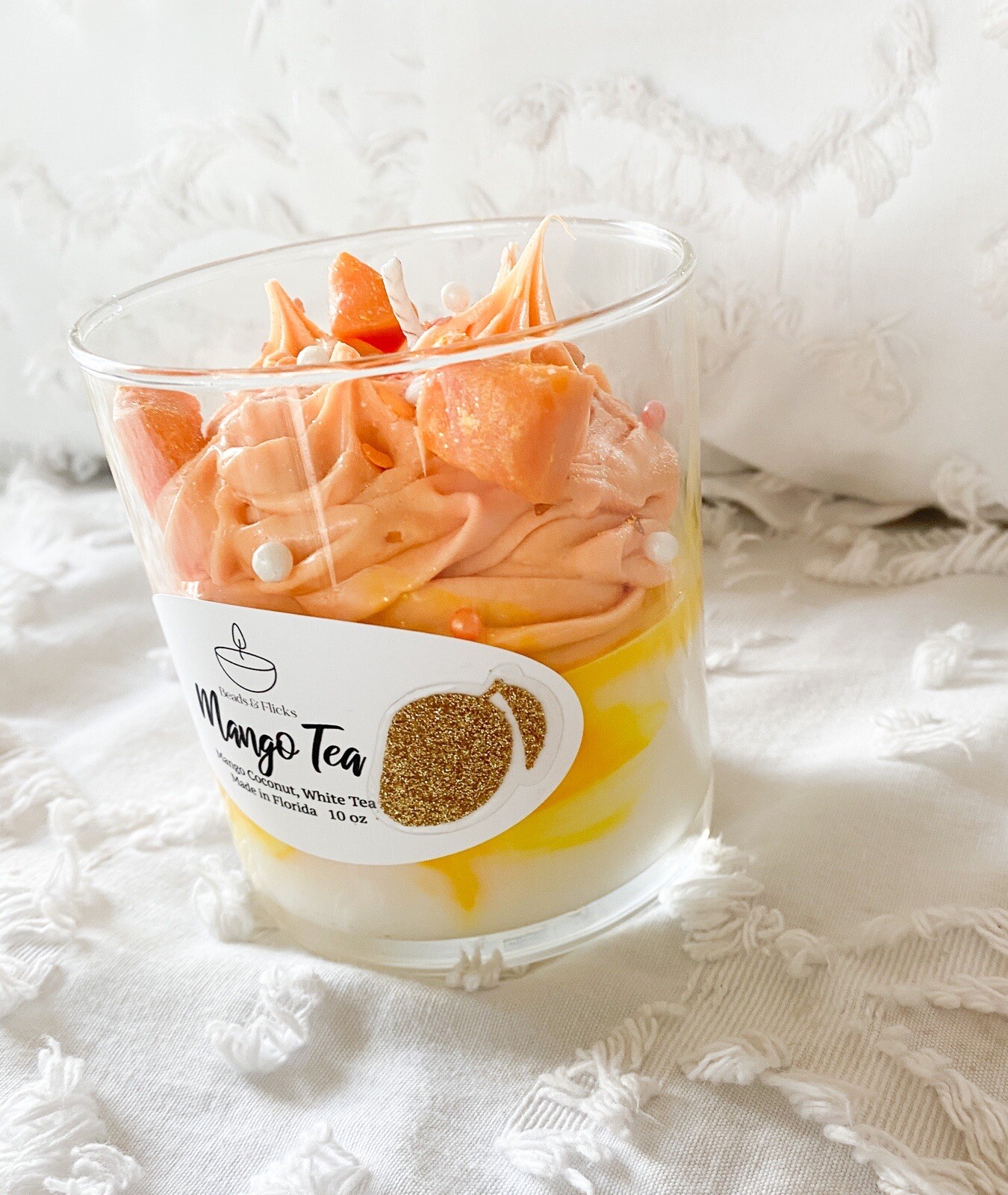 Beads And Flick Mango Tea Candle Bedroom/Bathroom Container Candle Orange Yellow