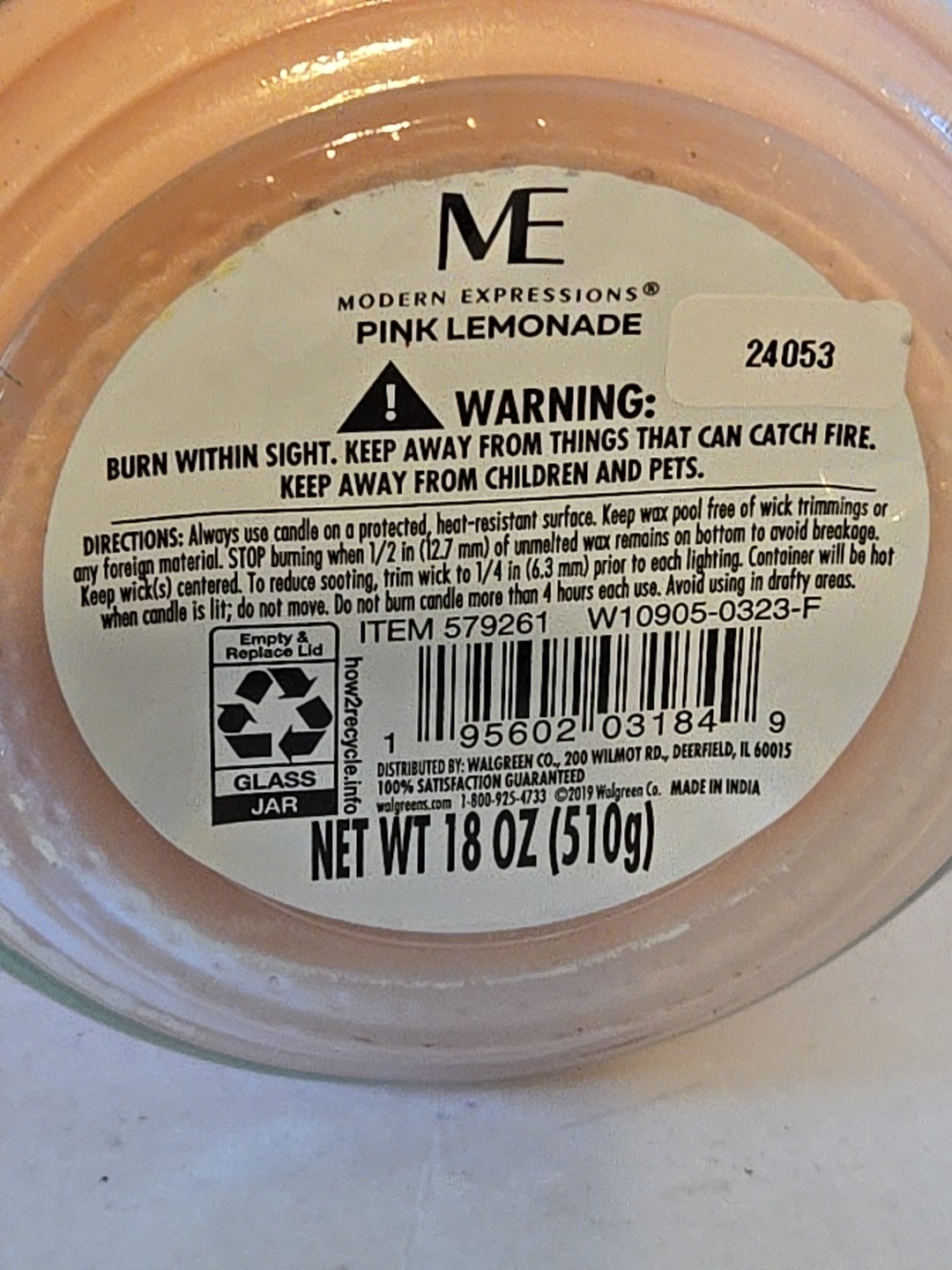 Modern Expression 18 Oz Jar Candle Pink Lemonade Scented New