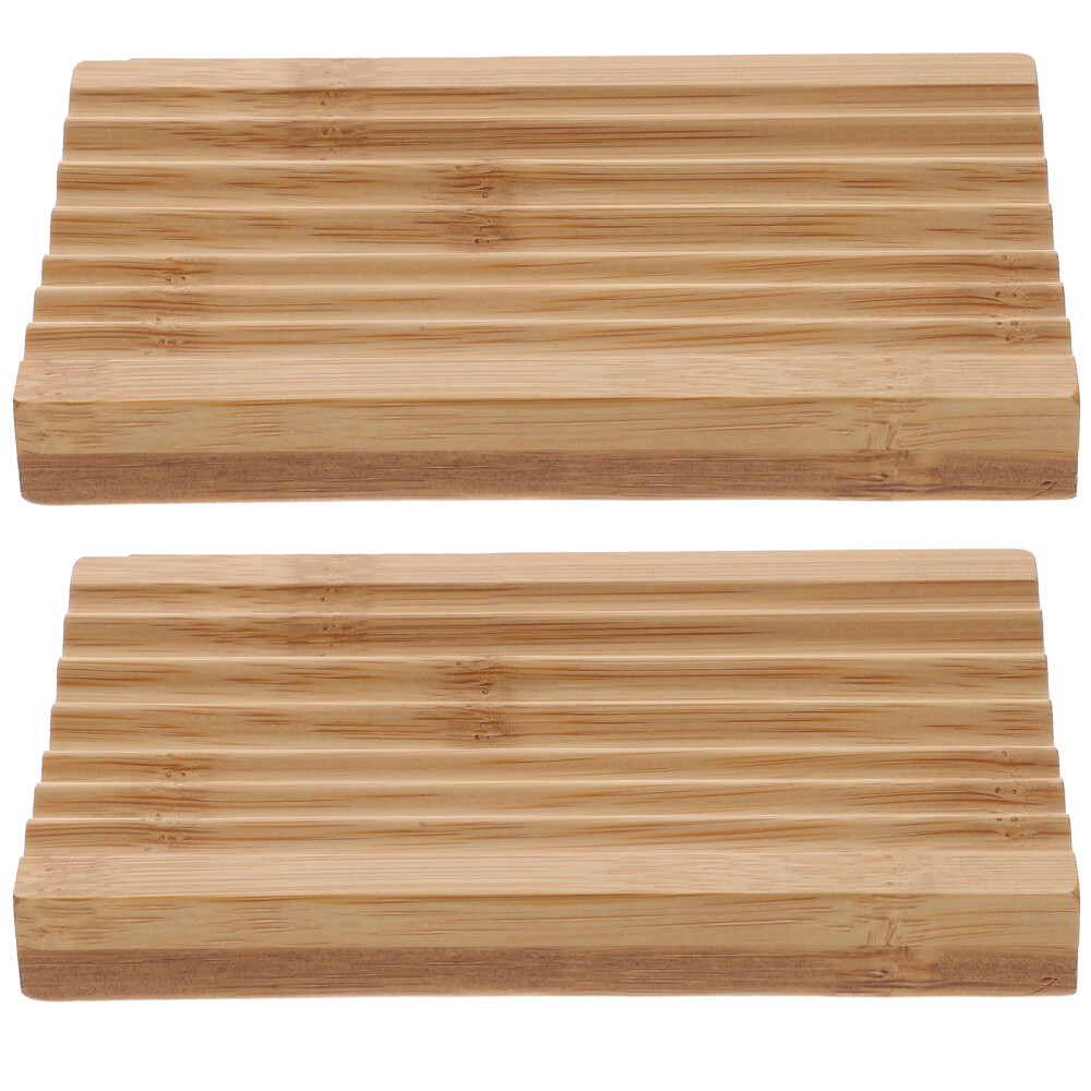 2pcs Tray Bamboo Dish Soap Holder Bamboo Soap Dish Bar Soap Holder