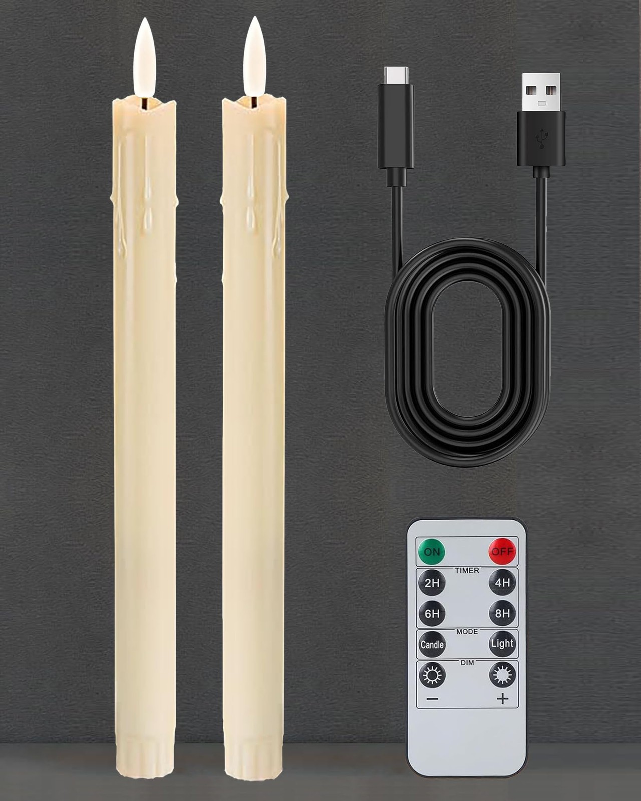 Gmnee 9.6″ Taper Rechargeable Candles Remote And Timer, Ivory FT001