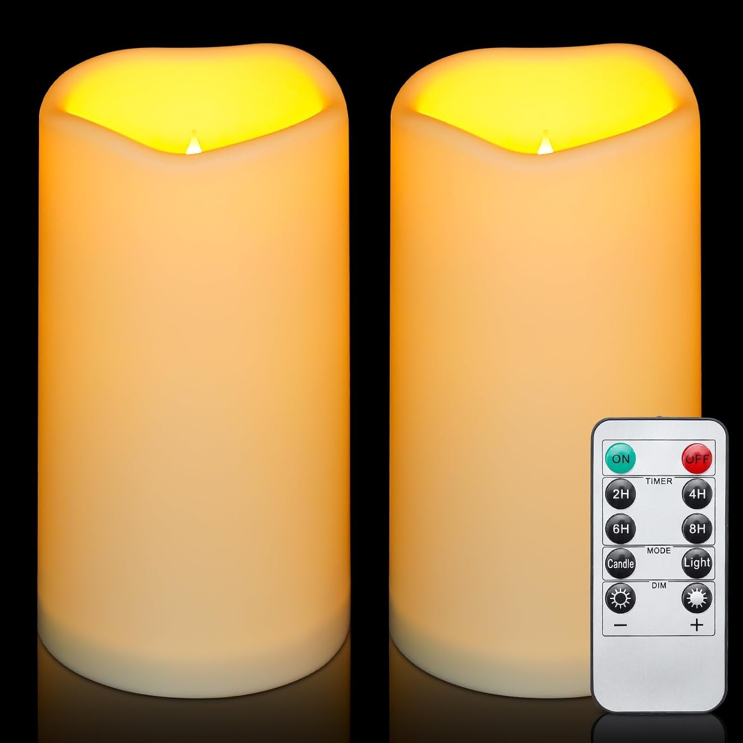 Classic Warm White LED Flameless Candles, Waterproof and Portable – 2 Count