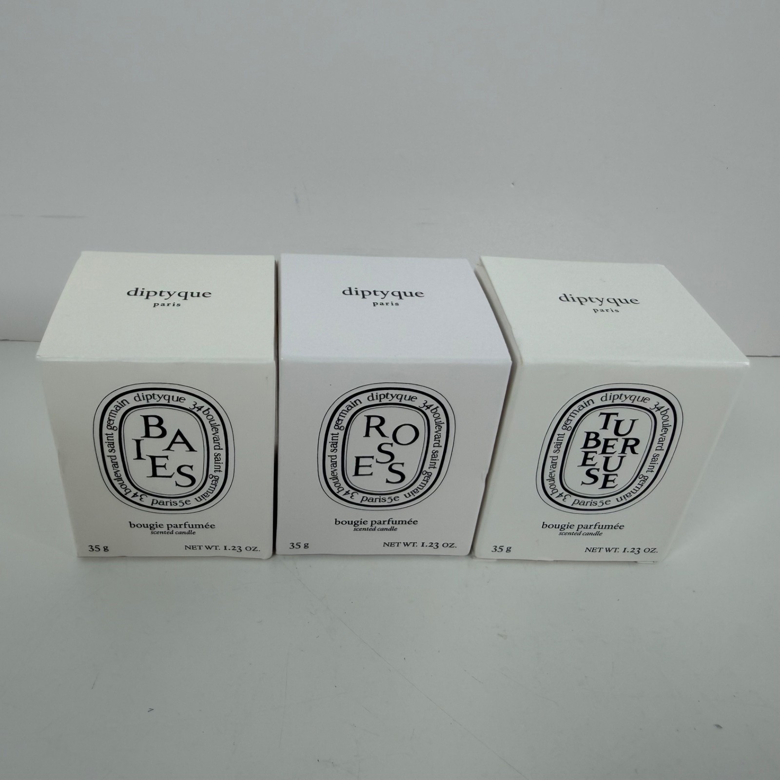 Diptyque Mini Candle Set of 3 Baies, Tubereuse, Roses 35g Each New Unburned