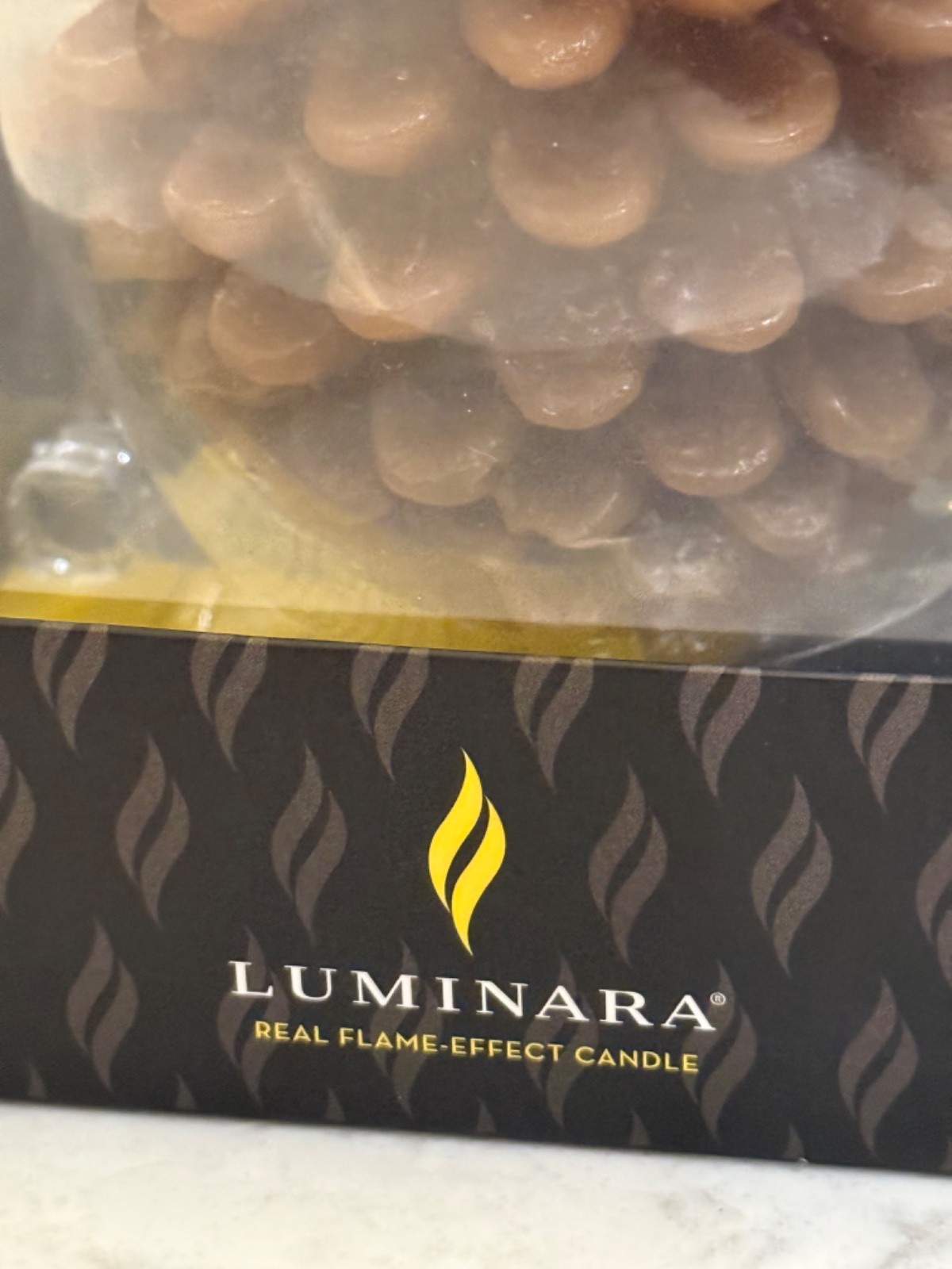 NEW in Box -Luminara Brown Pinecone Flameless Candle Unscented Wax Timer Indoor
