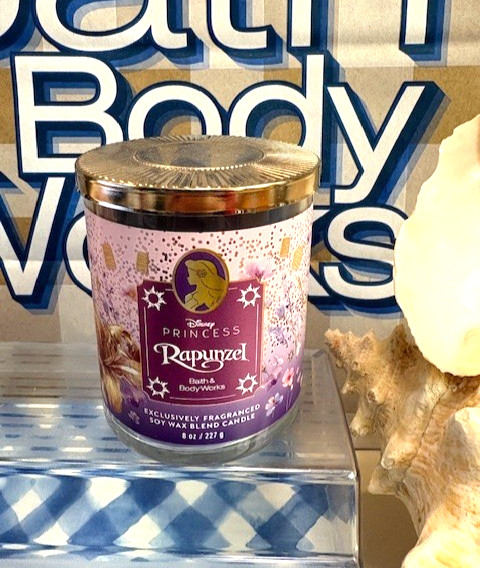 NEW! Bath & Body Works DISNEY PRINCESS RAPUNZEL Single Wick Candle w/Disney Lid